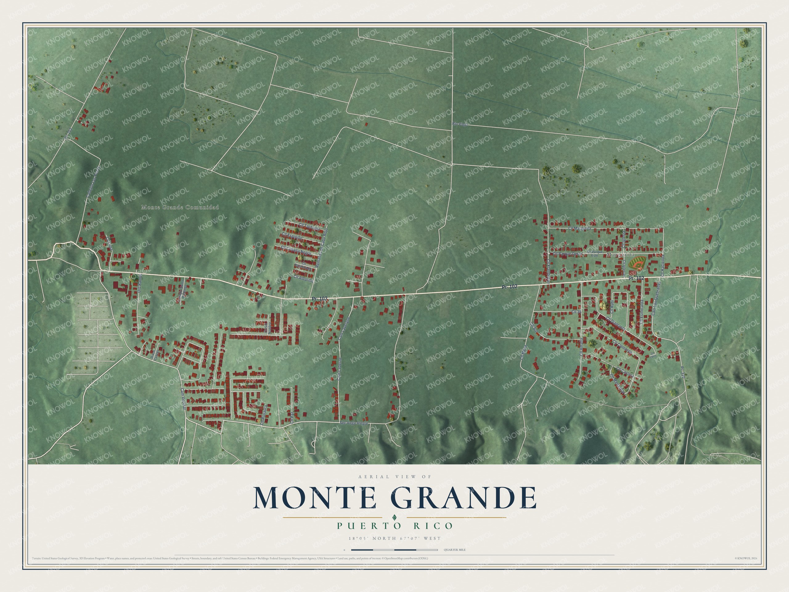 Watermarked full-map preview of Monte Grande, Puerto Rico