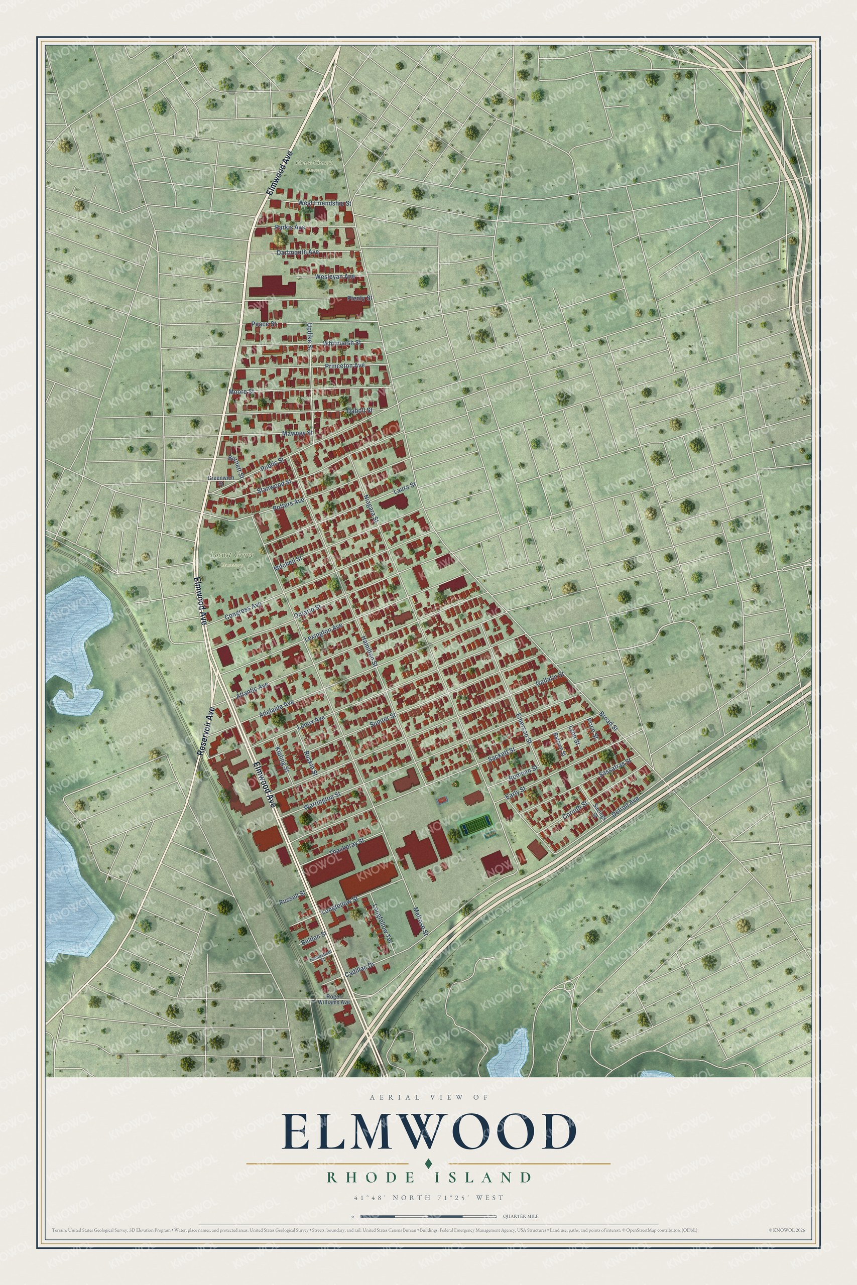 Watermarked full-map preview of Elmwood, Rhode Island