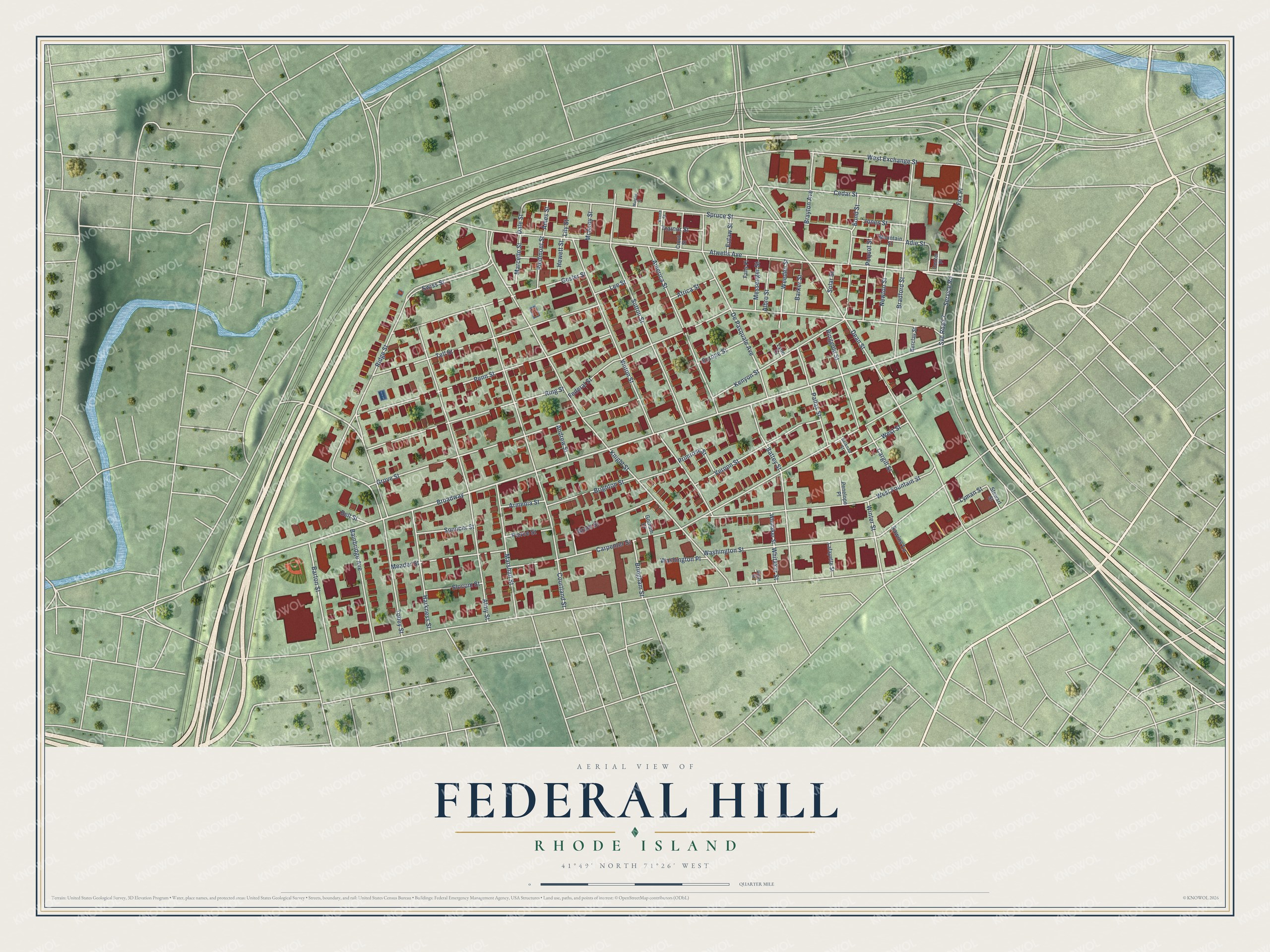 Watermarked full-map preview of Federal Hill, Rhode Island