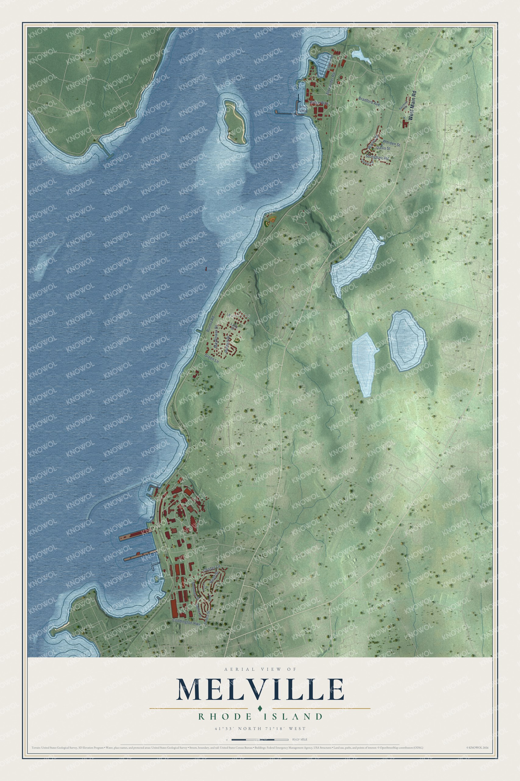 Watermarked full-map preview of Melville, Rhode Island