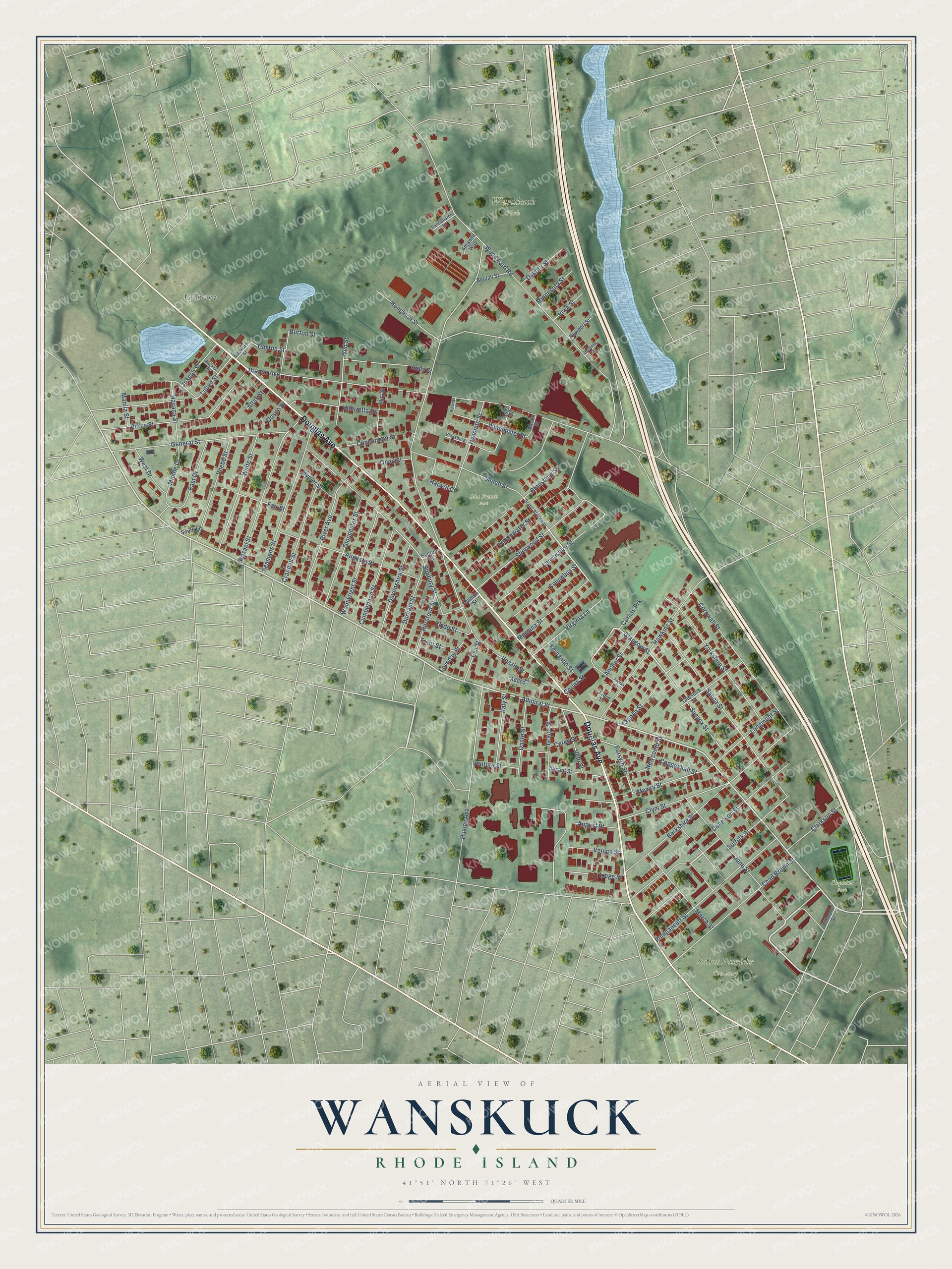 Watermarked full-map preview of Wanskuck, Rhode Island