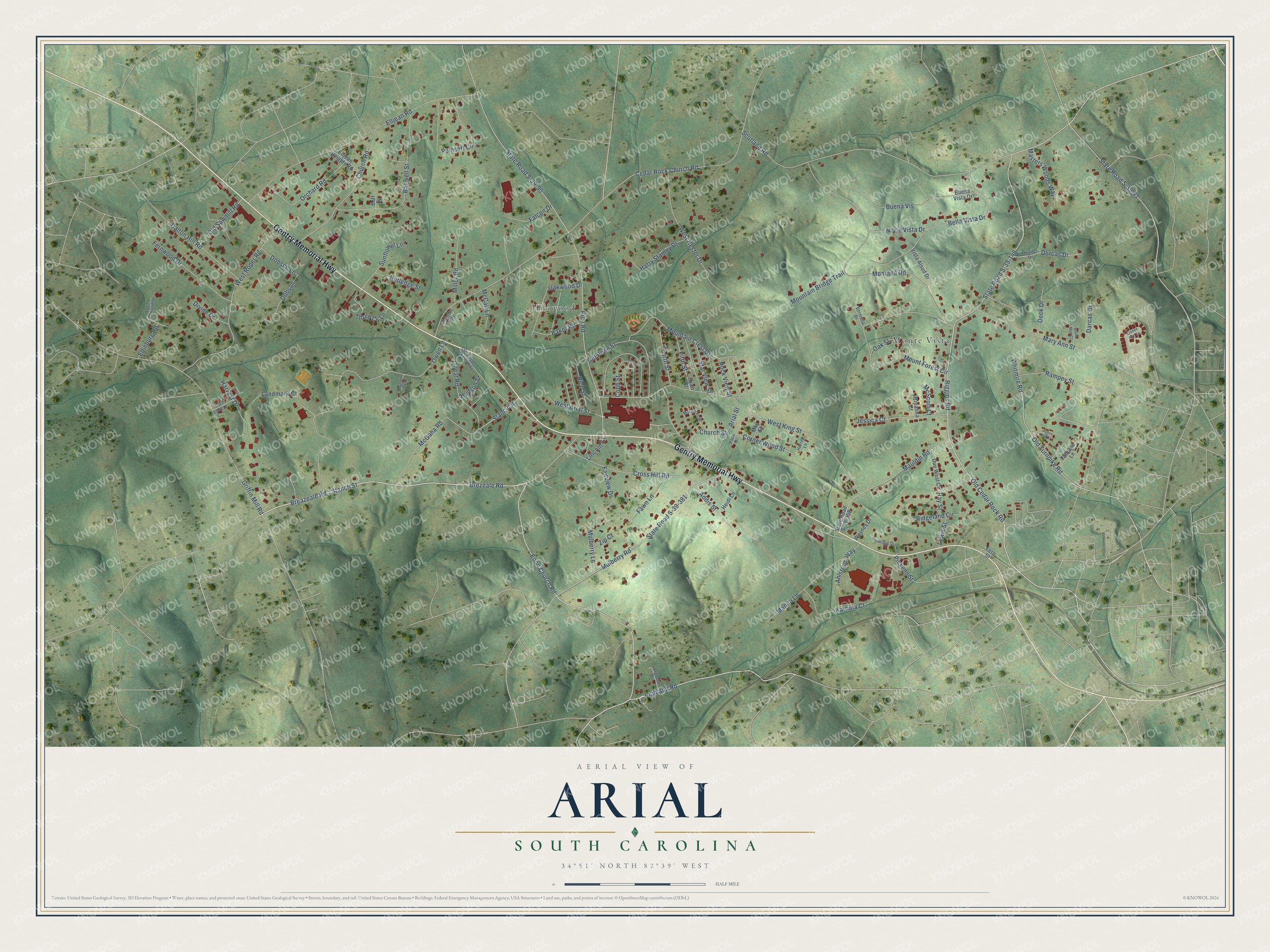 Watermarked full-map preview of Arial, South Carolina