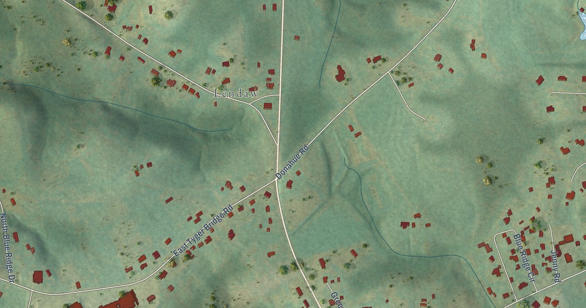 Close-up of streets and buildings in Blue Ridge, South Carolina