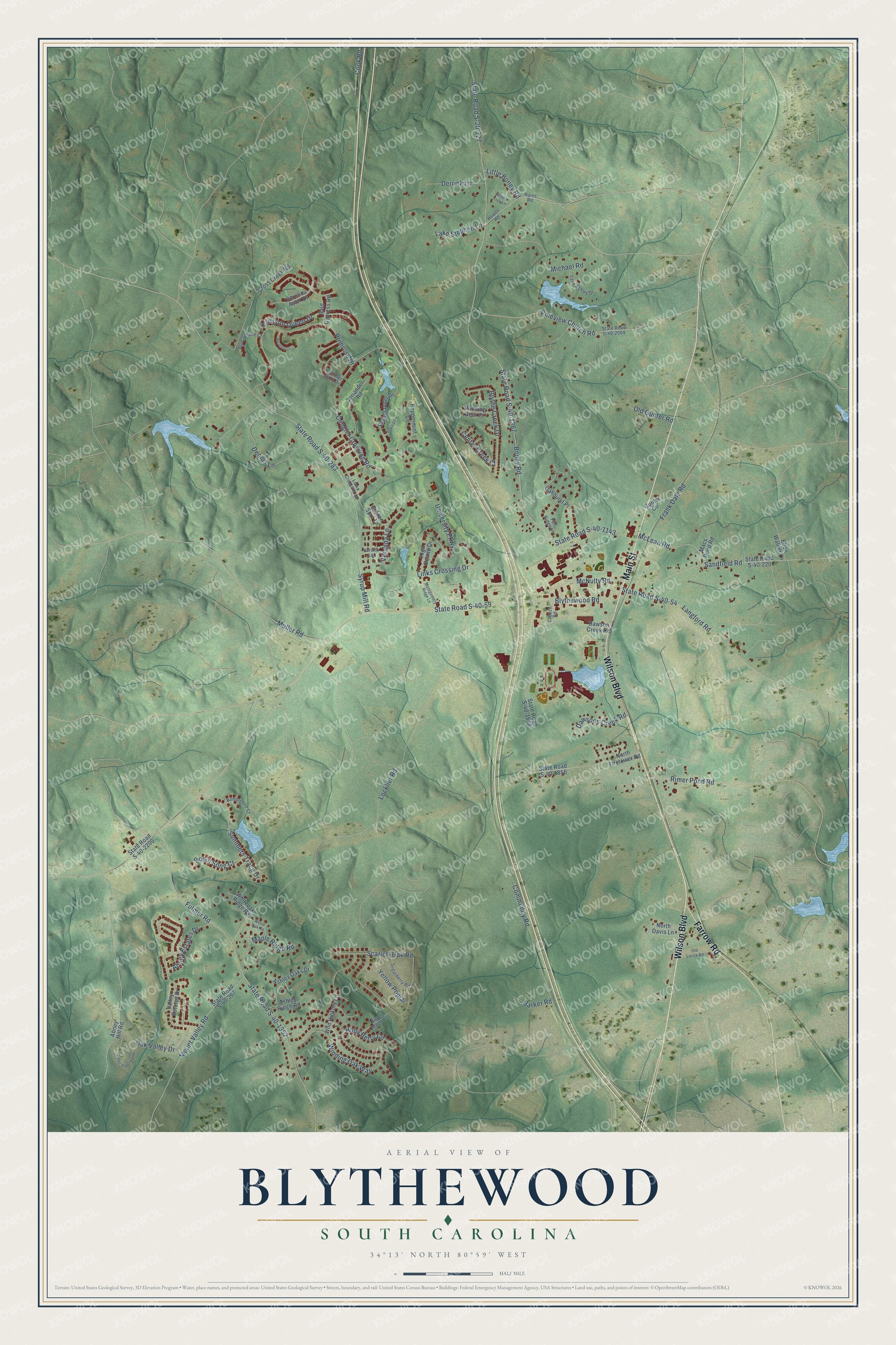 Watermarked full-map preview of Blythewood, South Carolina