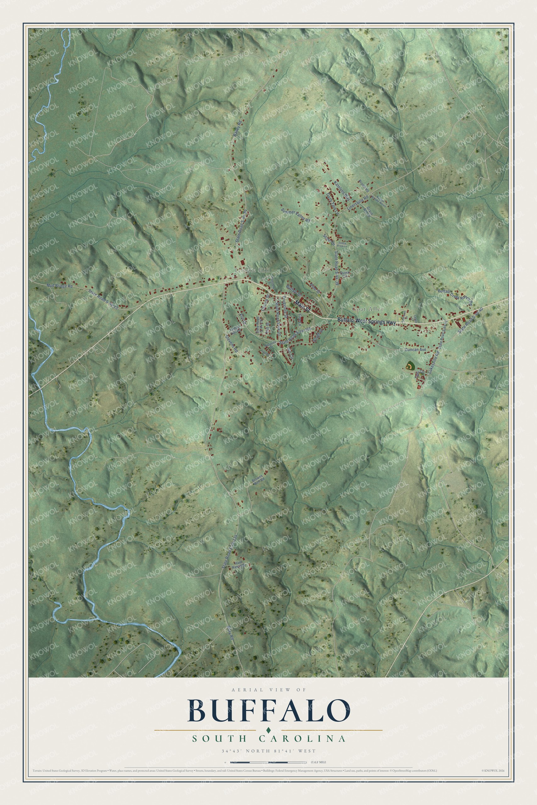 Watermarked full-map preview of Buffalo, South Carolina
