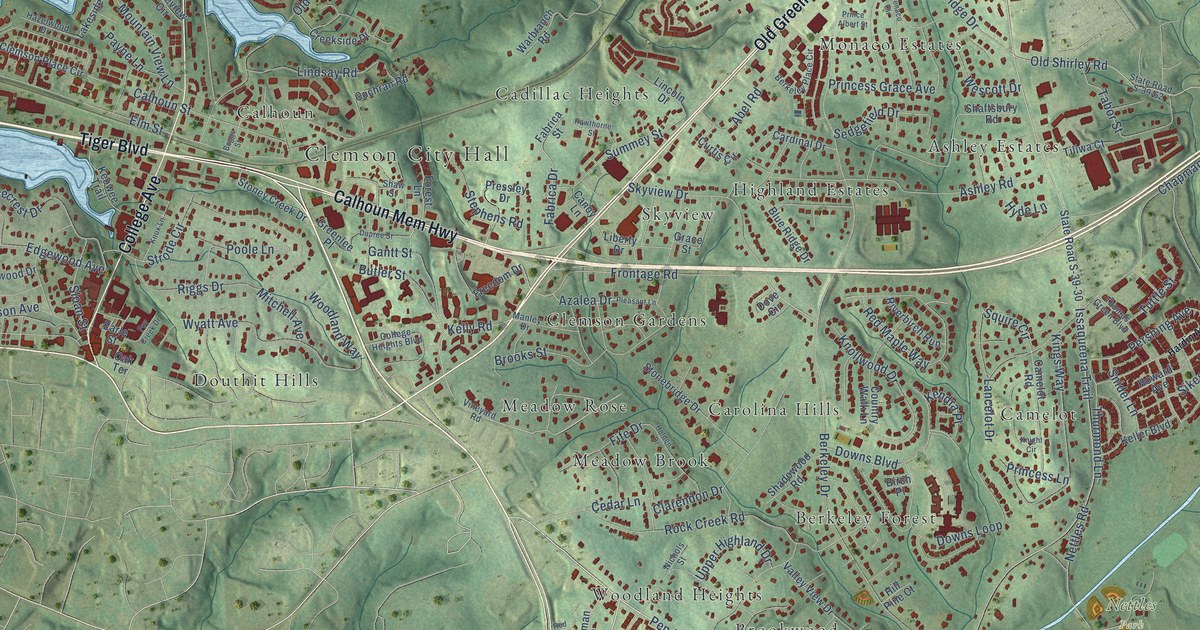 Map of Clemson, South Carolina in 2026