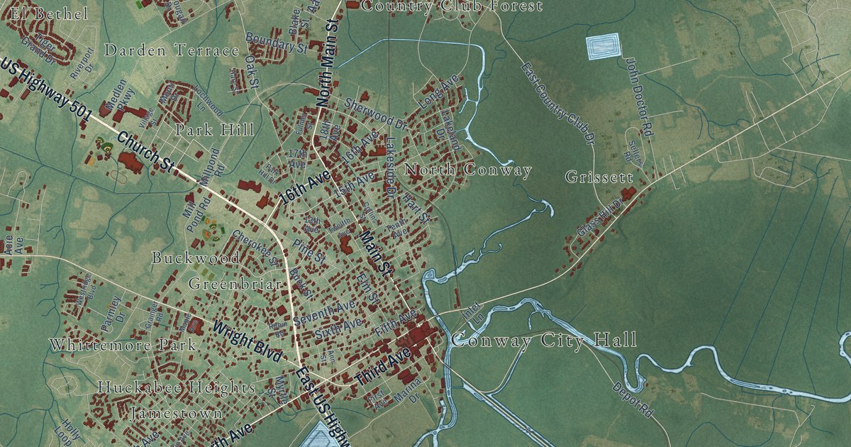 Map of Conway, South Carolina in 2026