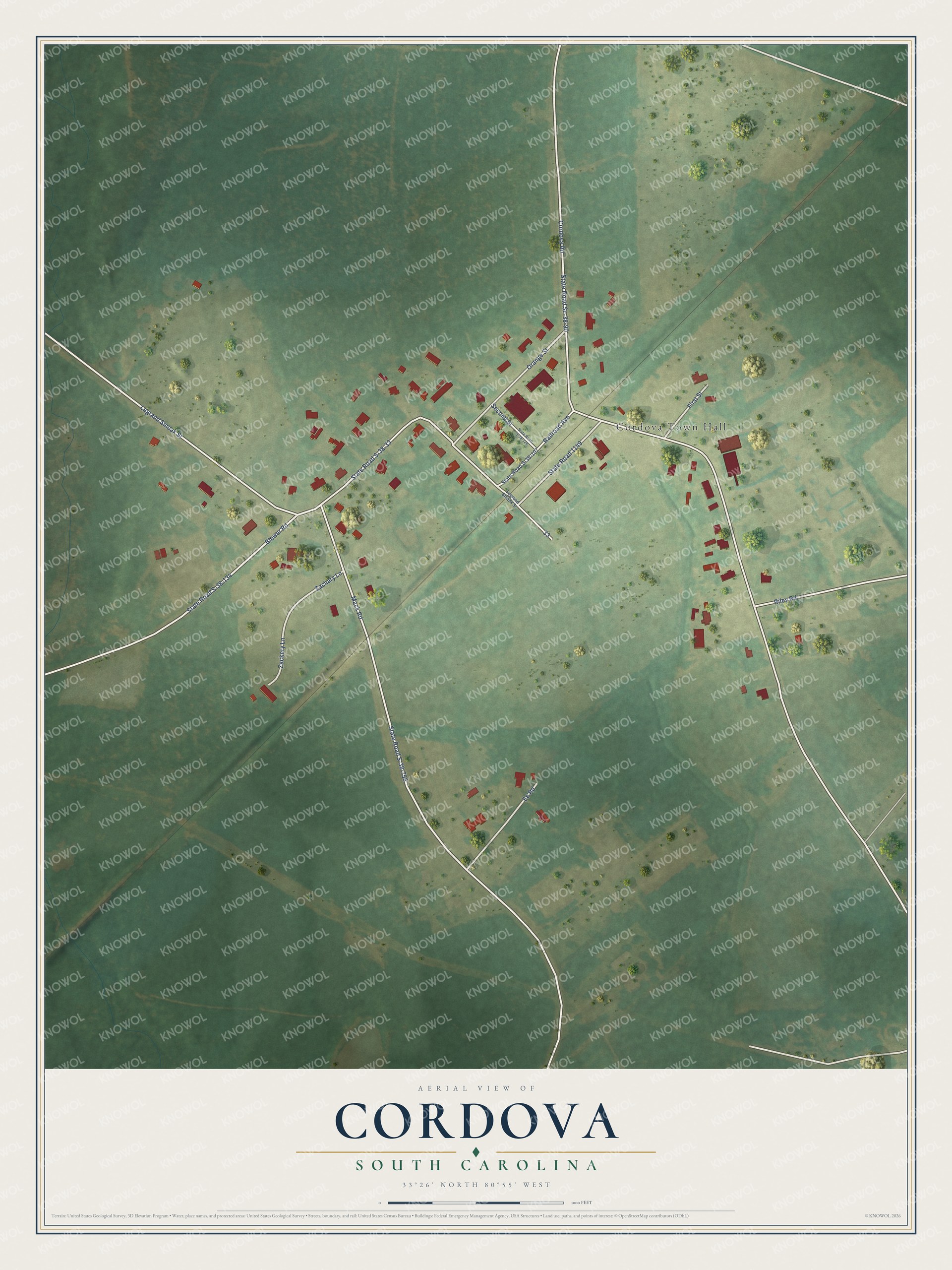 Watermarked full-map preview of Cordova, South Carolina