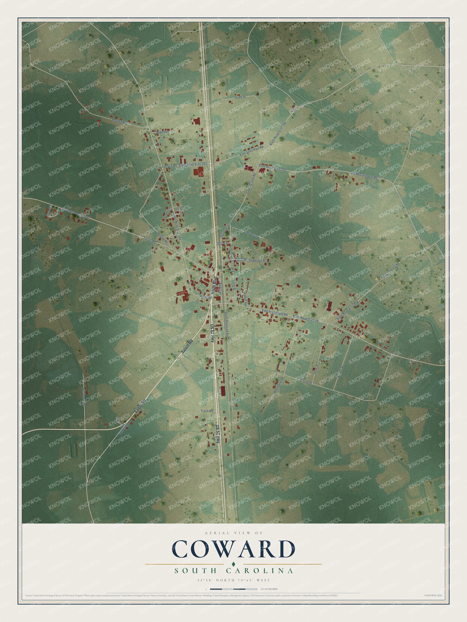 Watermarked full-map preview of Coward, South Carolina