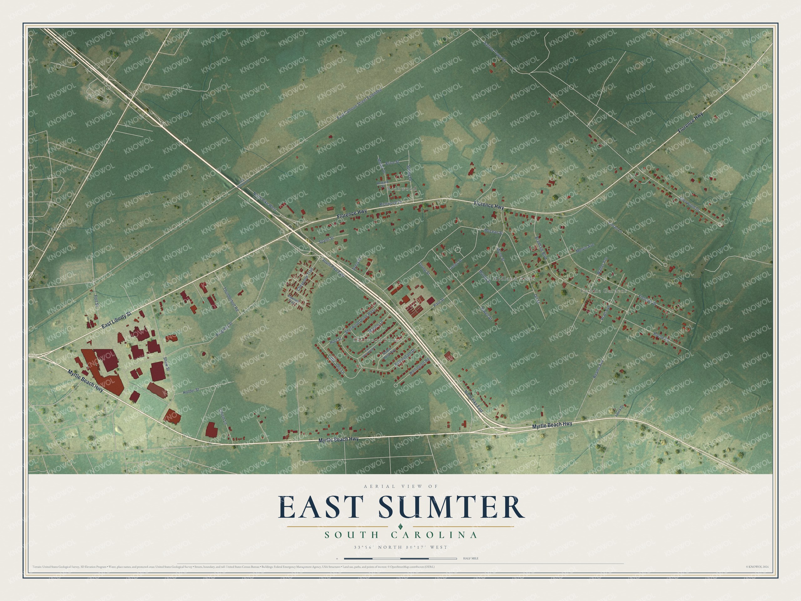 Watermarked full-map preview of East Sumter, South Carolina