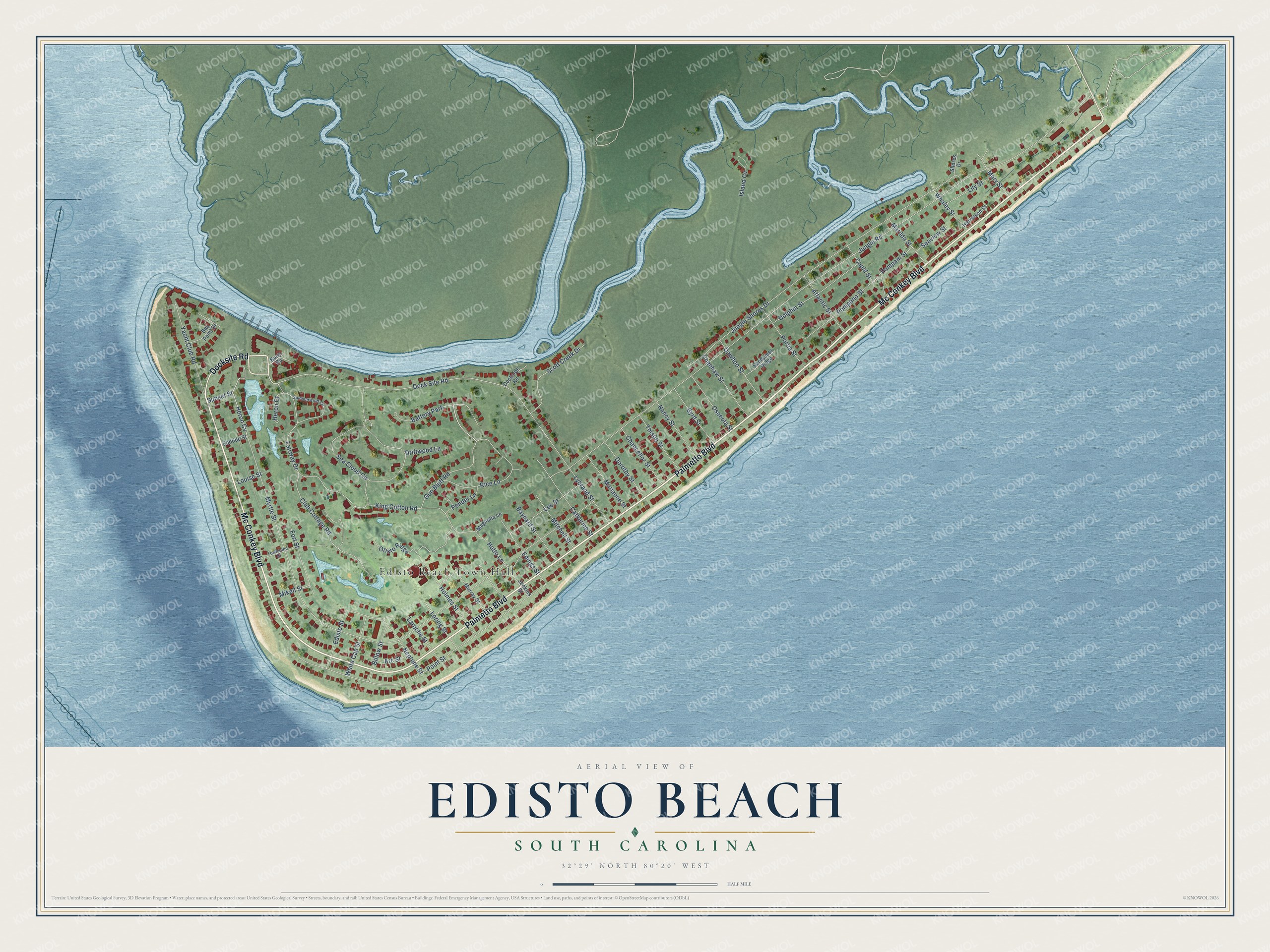 Watermarked full-map preview of Edisto Beach, South Carolina