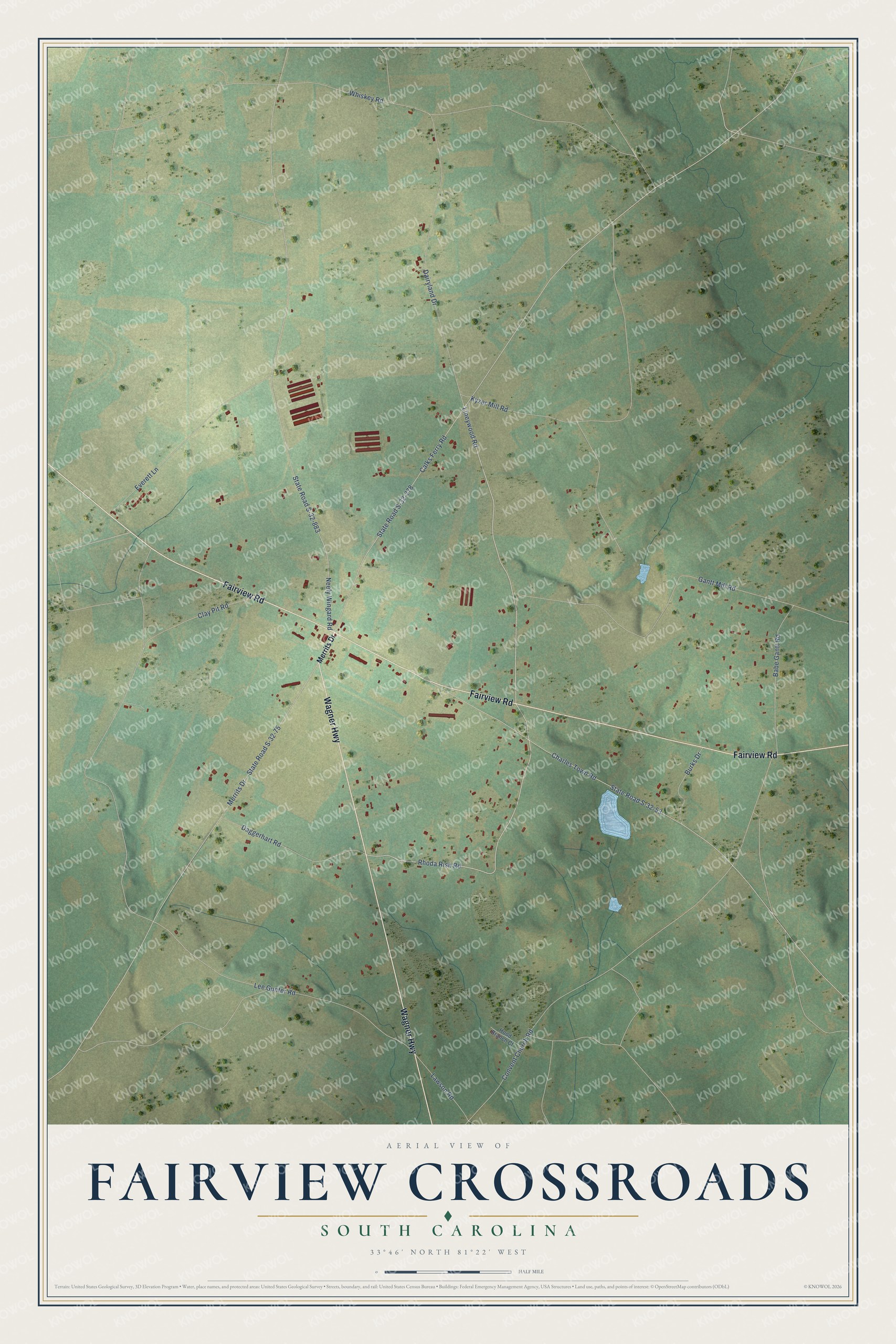Watermarked full-map preview of Fairview Crossroads, South Carolina