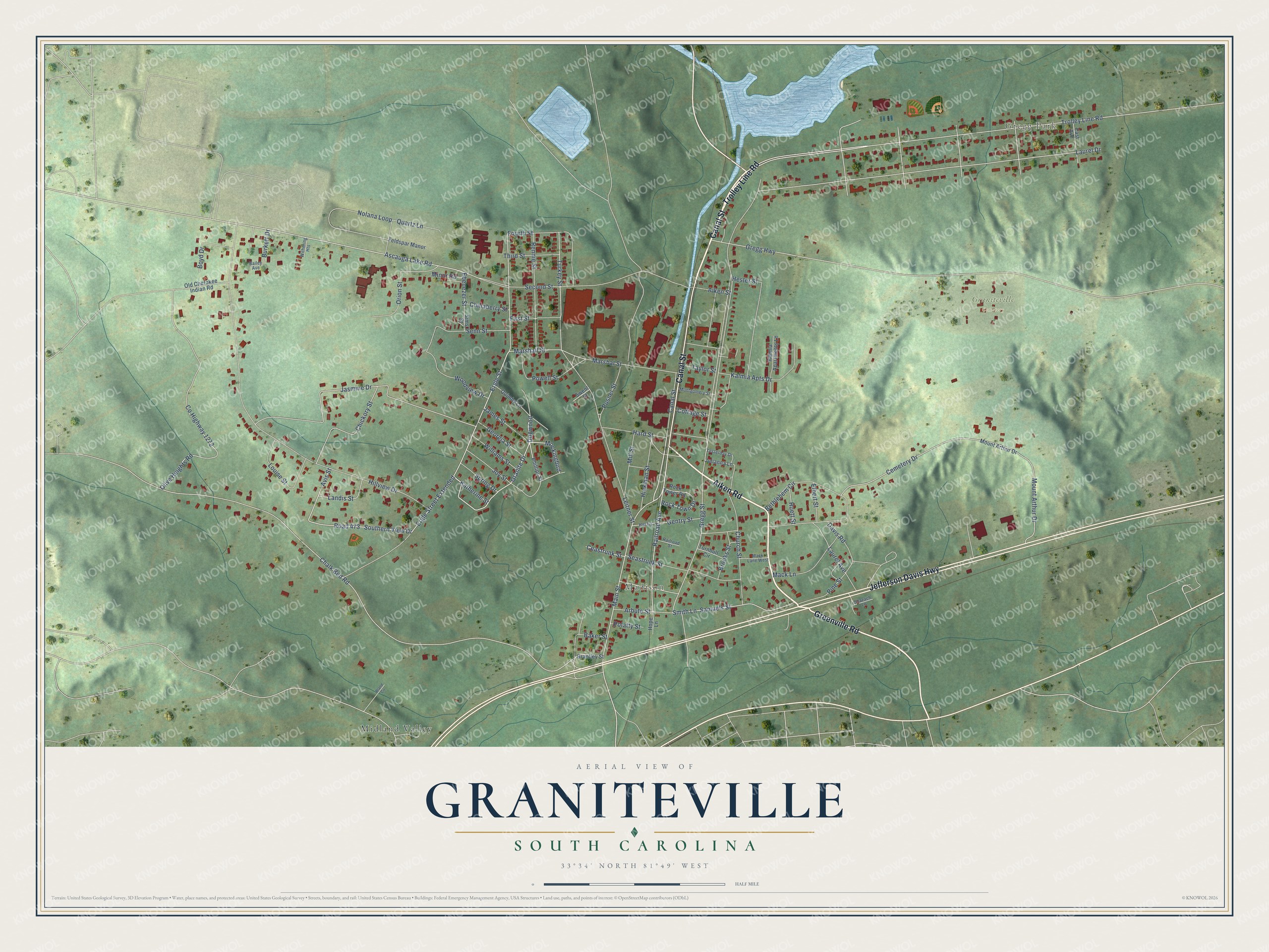 Watermarked full-map preview of Graniteville, South Carolina