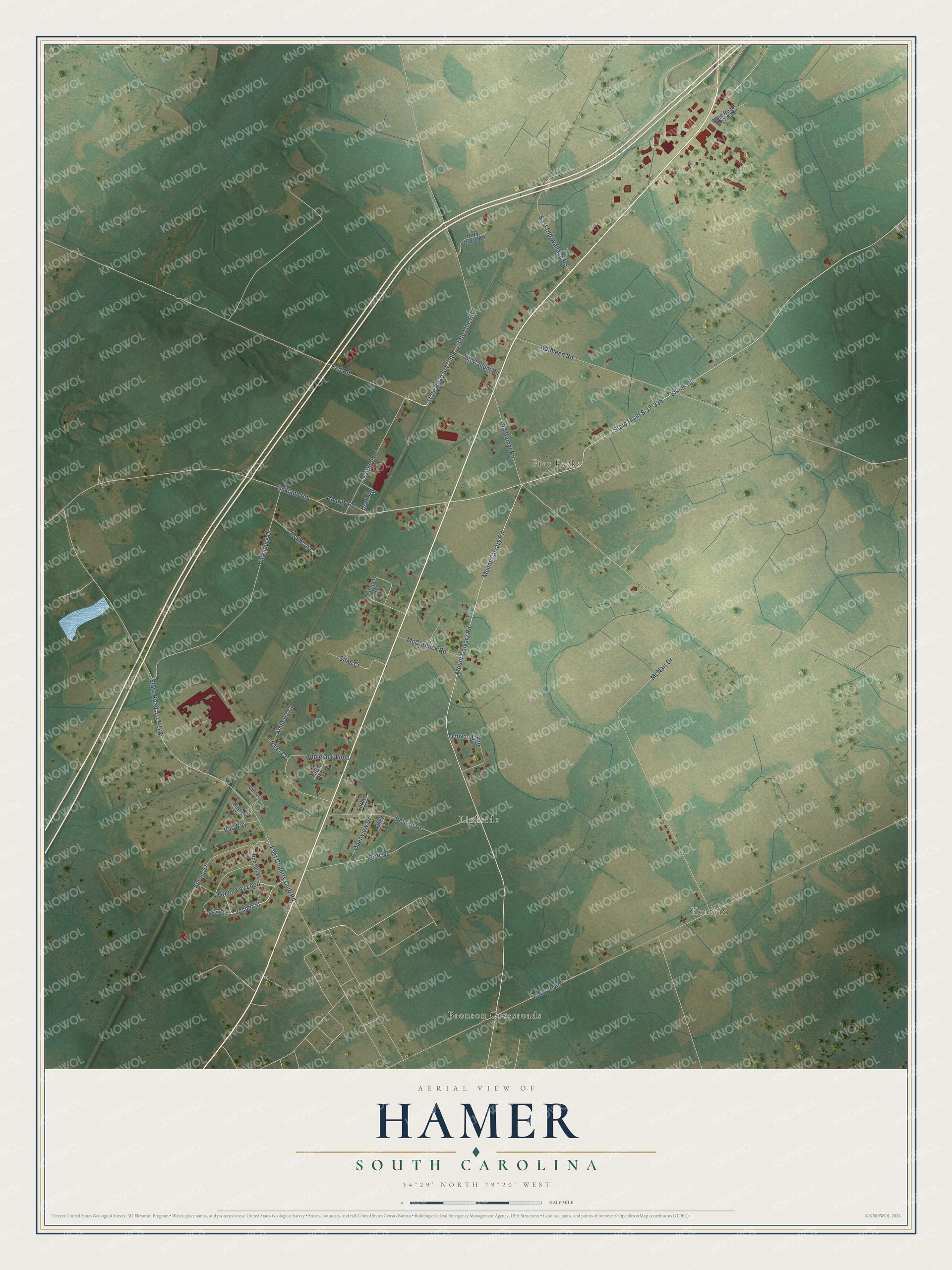 Watermarked full-map preview of Hamer, South Carolina