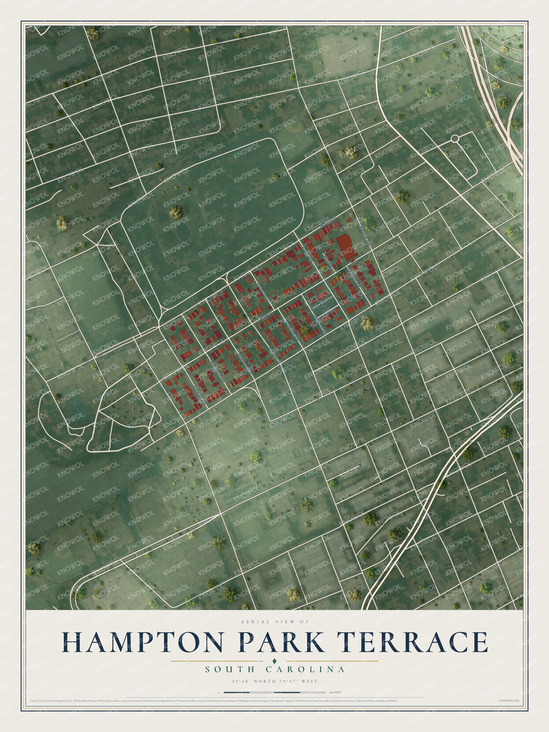 Watermarked full-map preview of Hampton Park Terrace, South Carolina