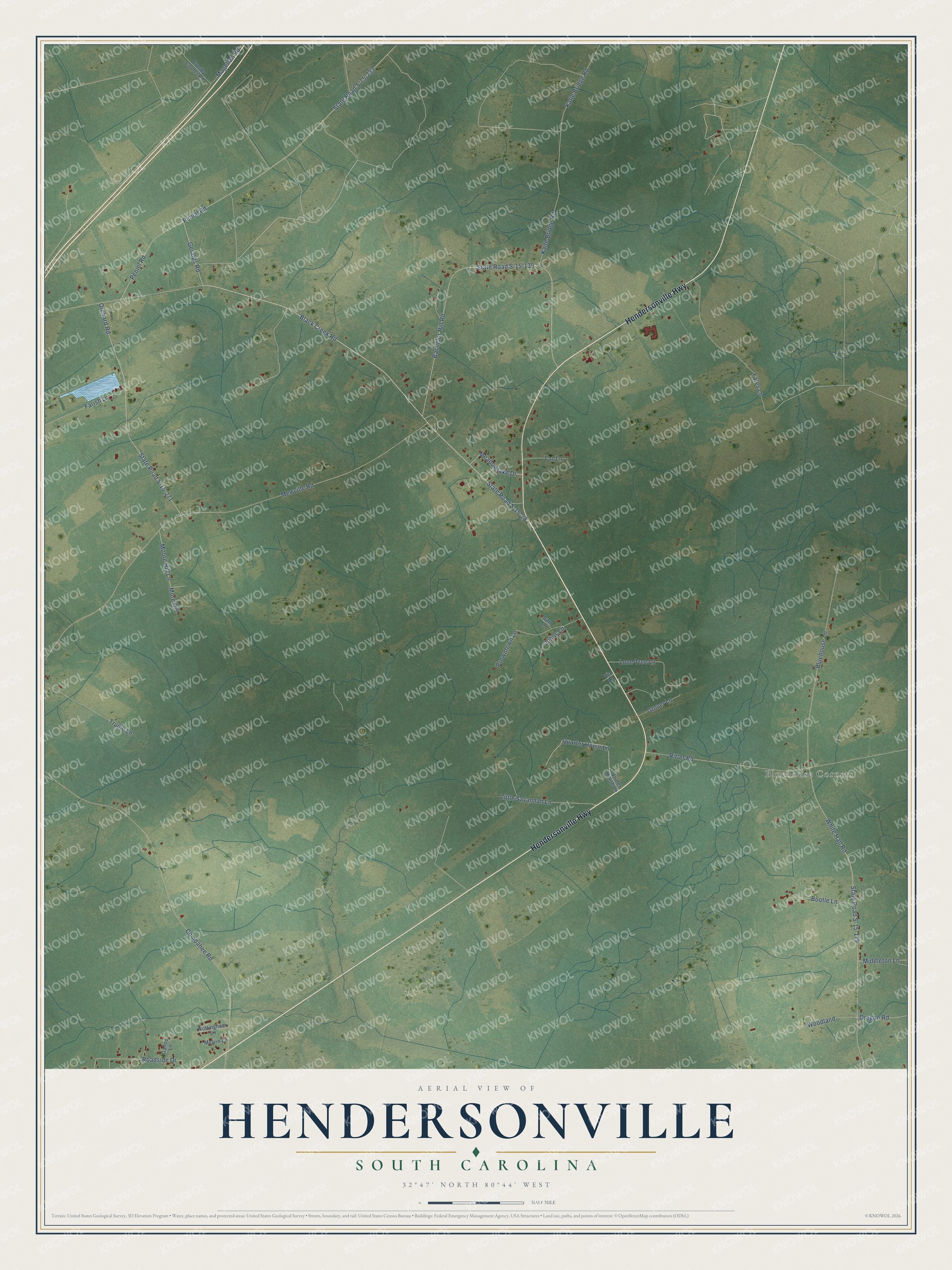 Watermarked full-map preview of Hendersonville, South Carolina