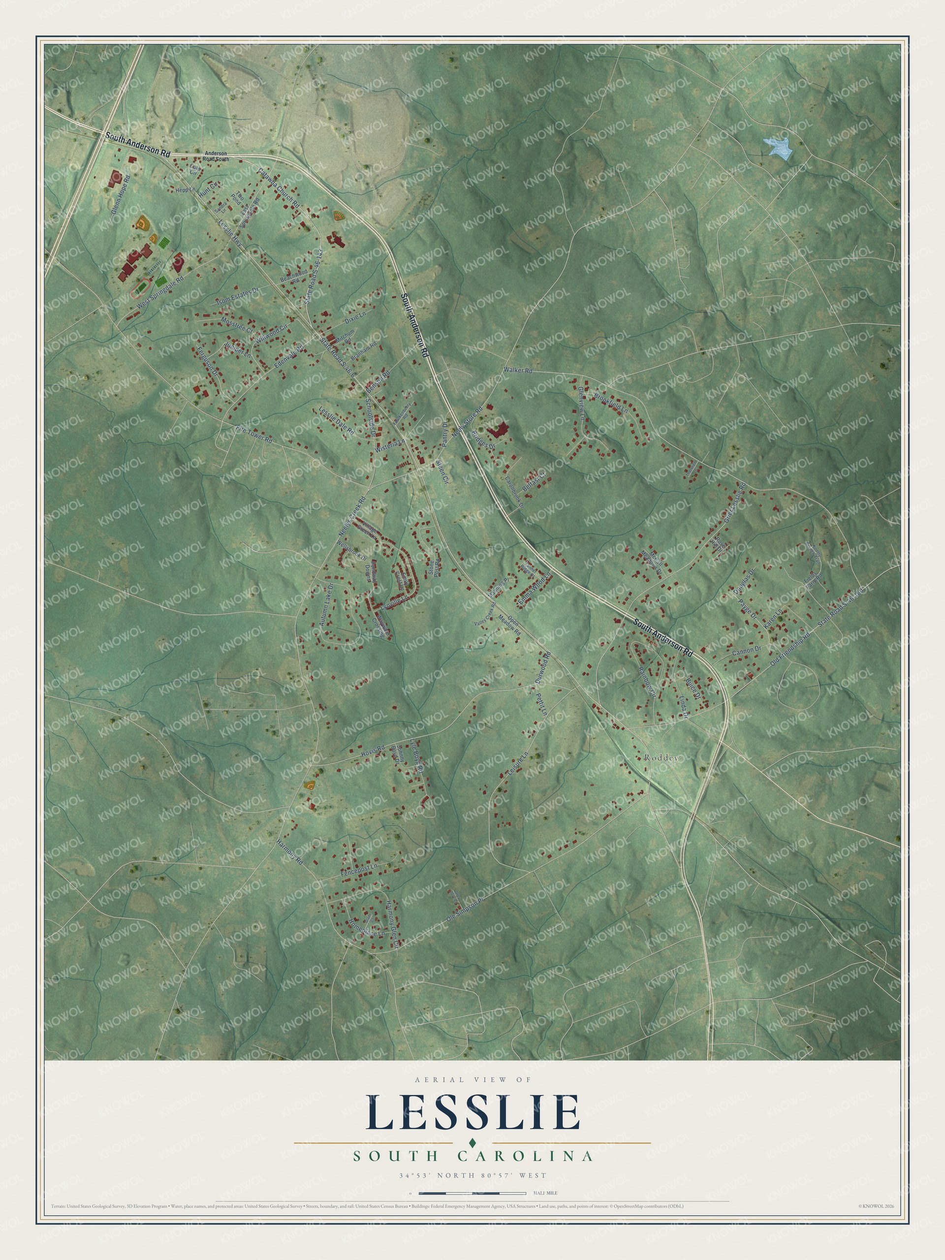 Watermarked full-map preview of Lesslie, South Carolina
