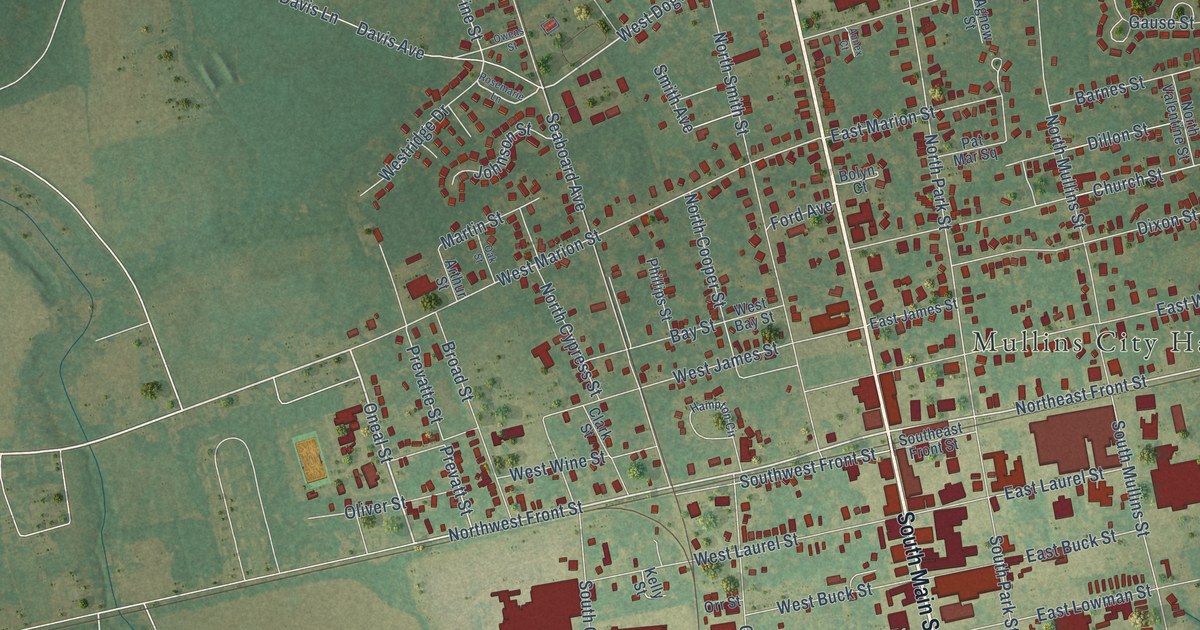 Map of Mullins, South Carolina in 2026