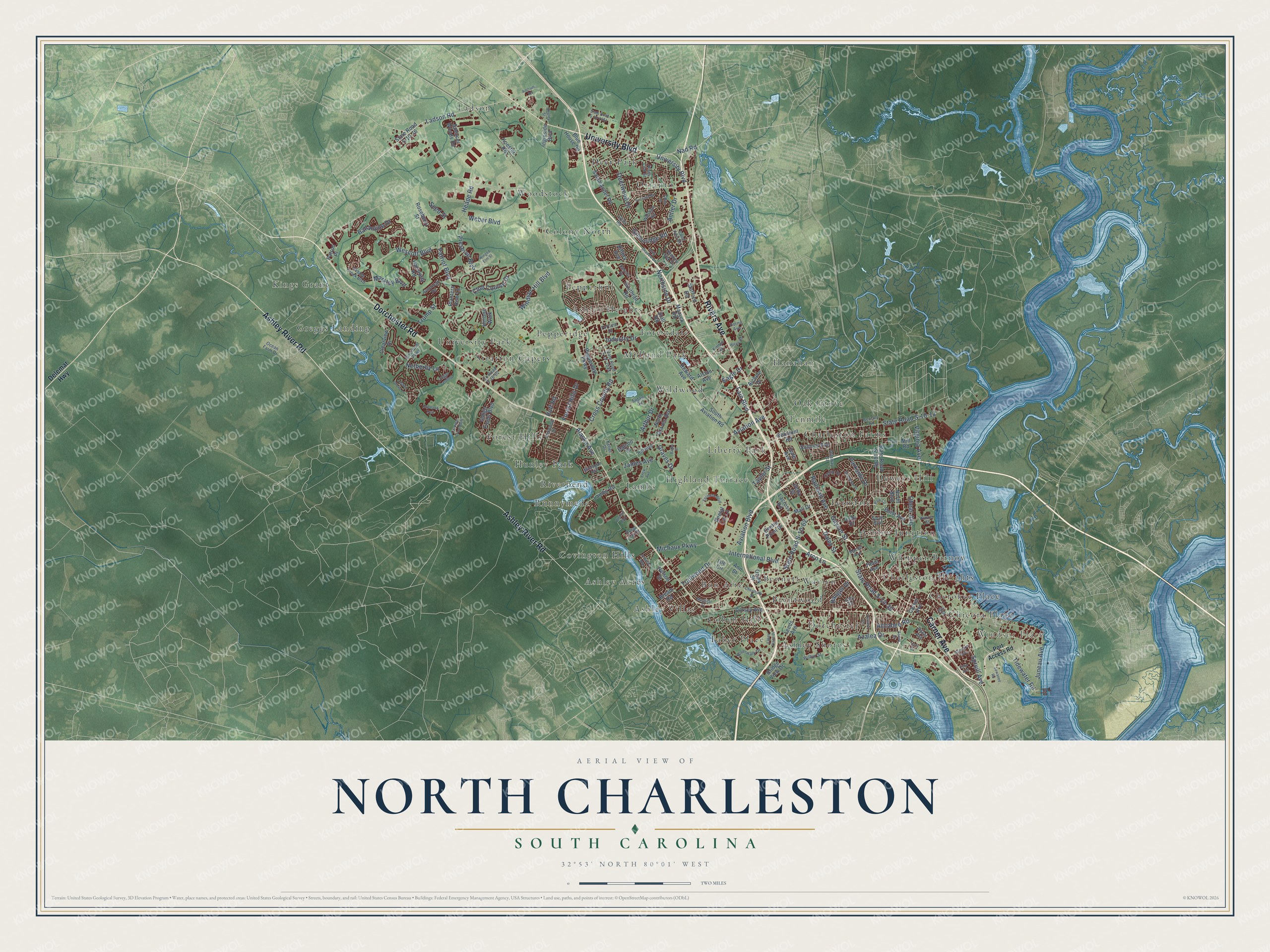 Watermarked full-map preview of North Charleston, South Carolina