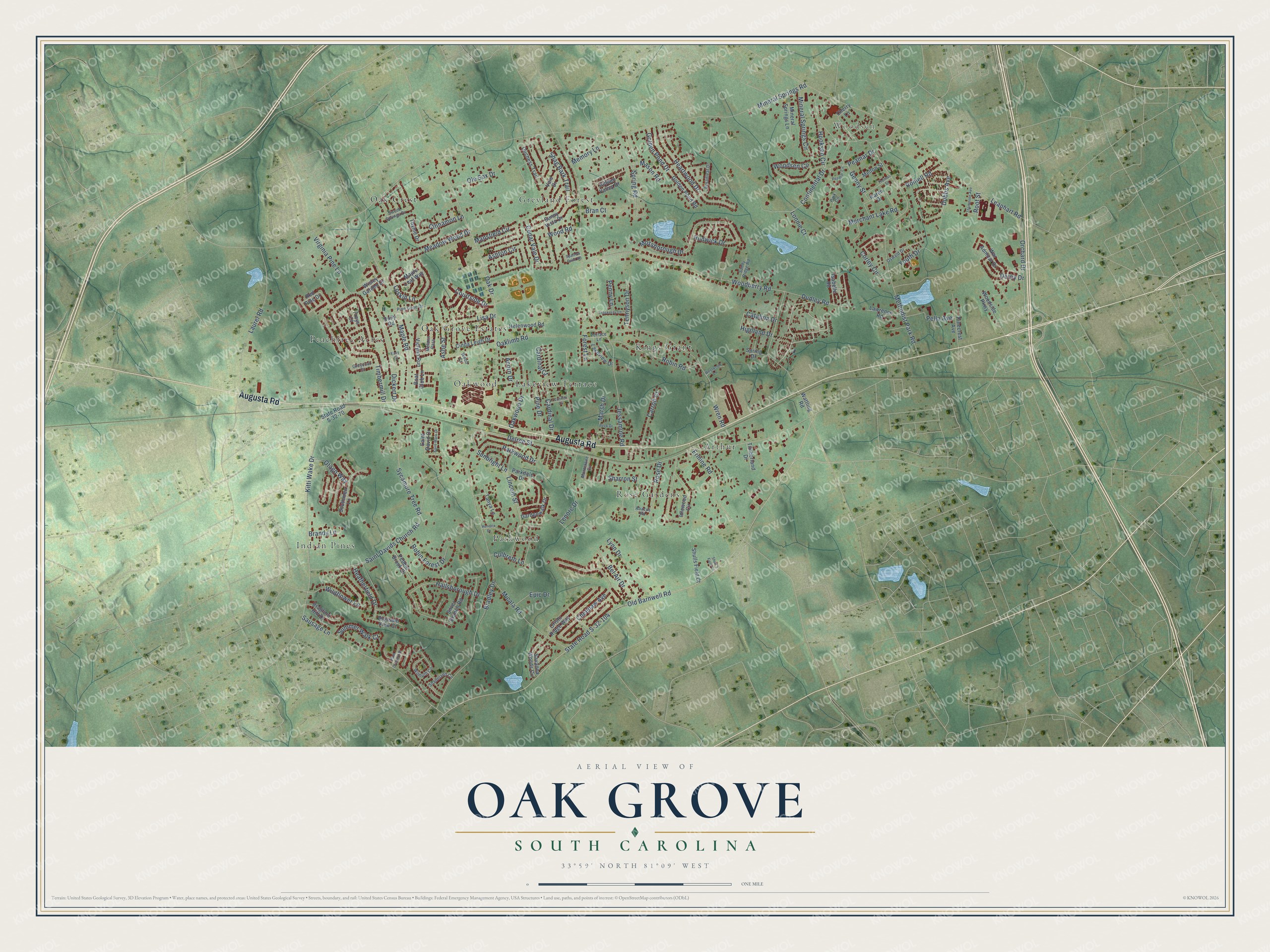 Watermarked full-map preview of Oak Grove, South Carolina