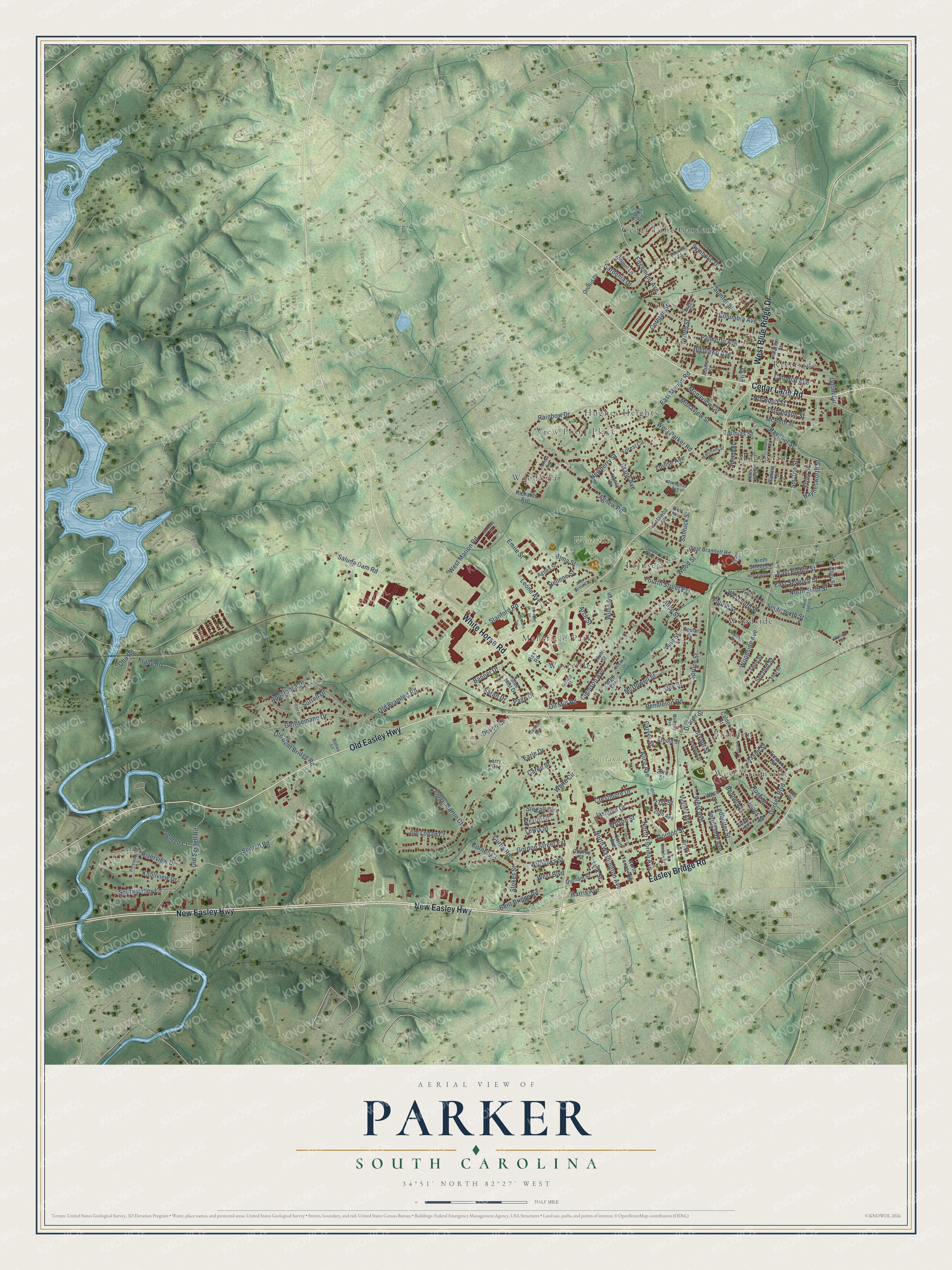 Watermarked full-map preview of Parker, South Carolina