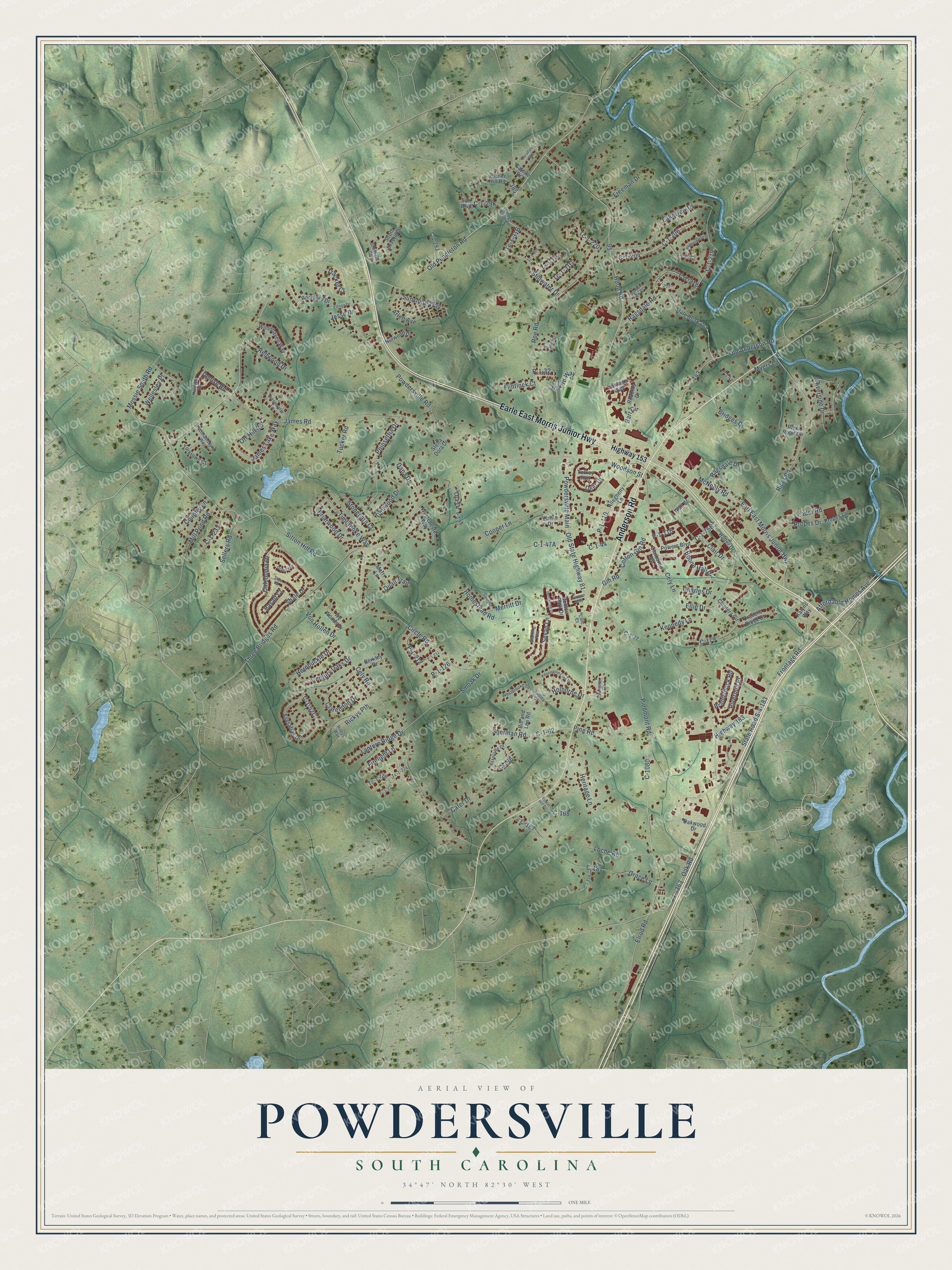 Watermarked full-map preview of Powdersville, South Carolina