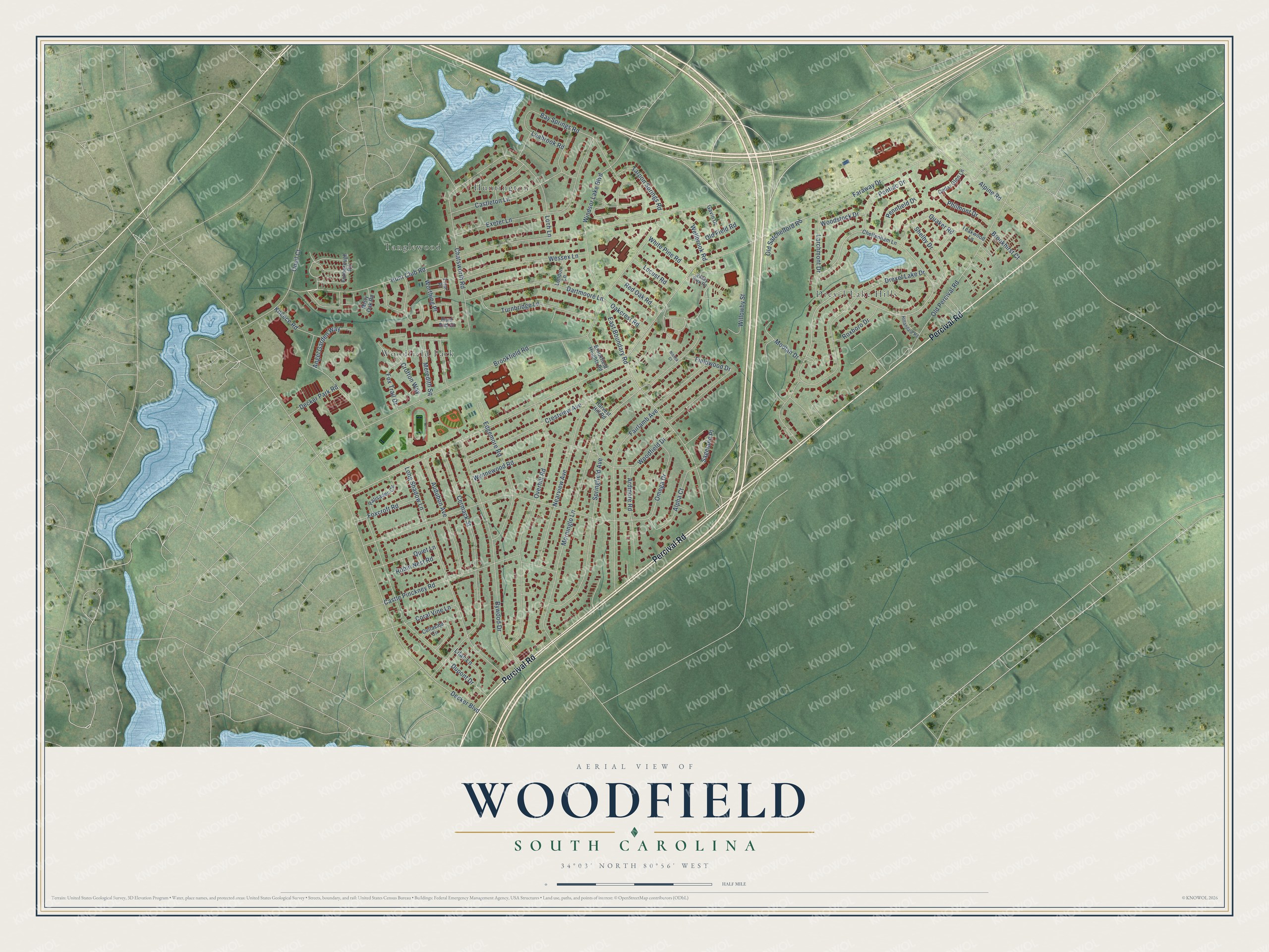 Watermarked full-map preview of Woodfield, South Carolina