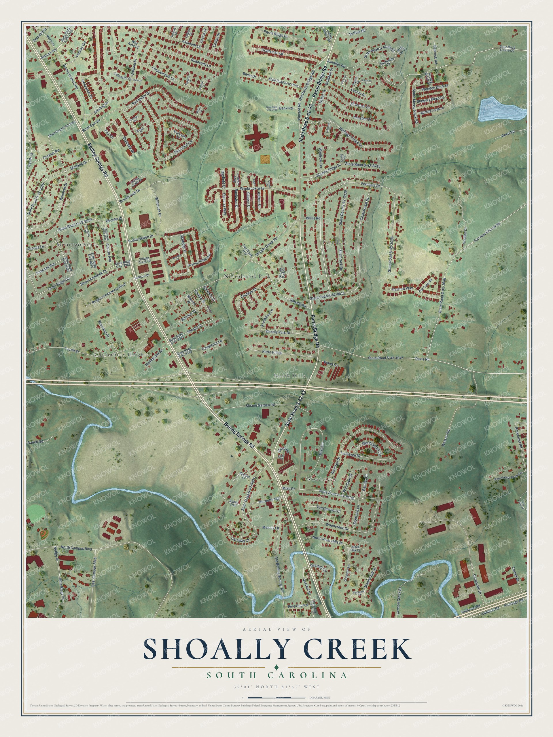 Watermarked full-map preview of Shoally Creek, South Carolina