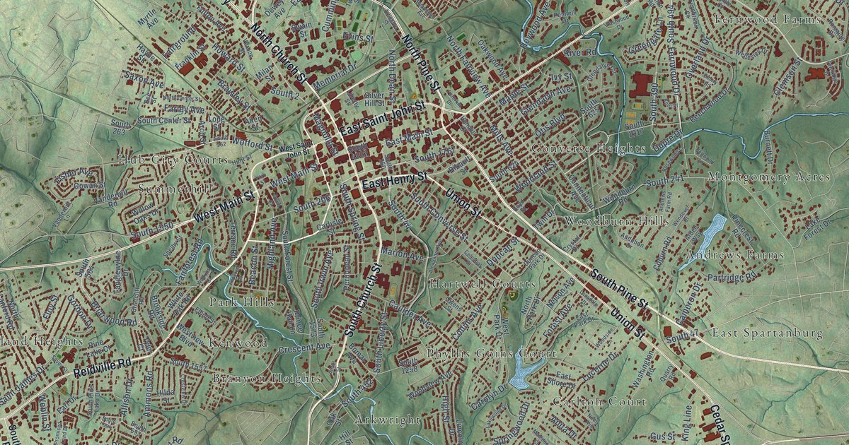 Map of Spartanburg, South Carolina in 2026