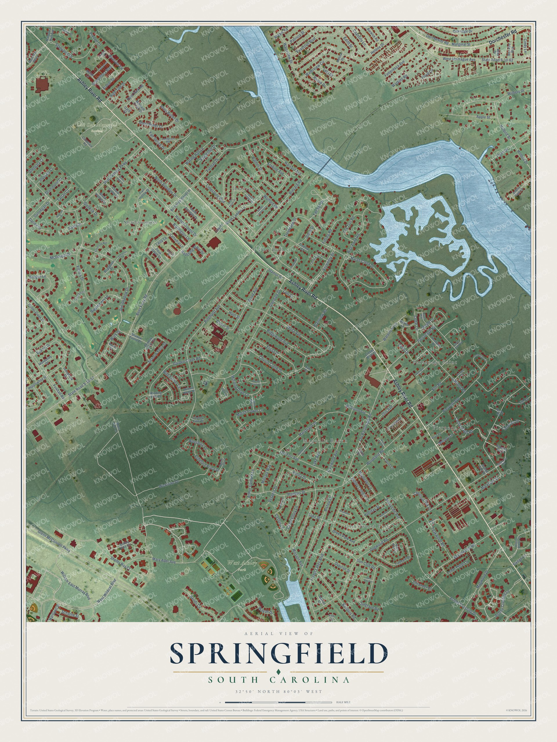 Watermarked full-map preview of Springfield, South Carolina
