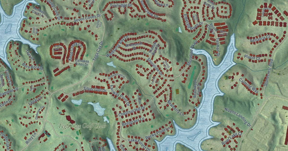 Map of Tega Cay, South Carolina in 2026