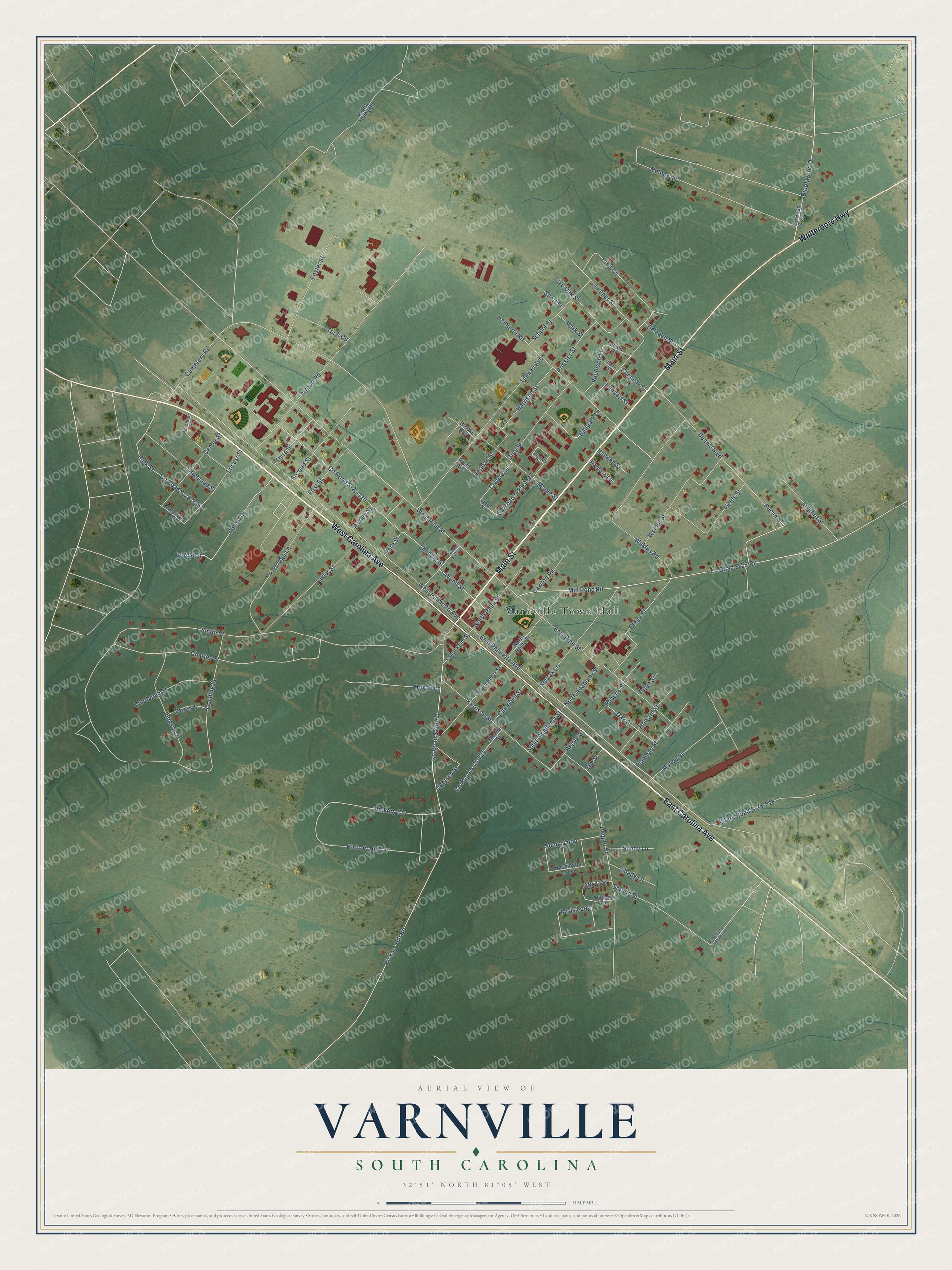 Watermarked full-map preview of Varnville, South Carolina