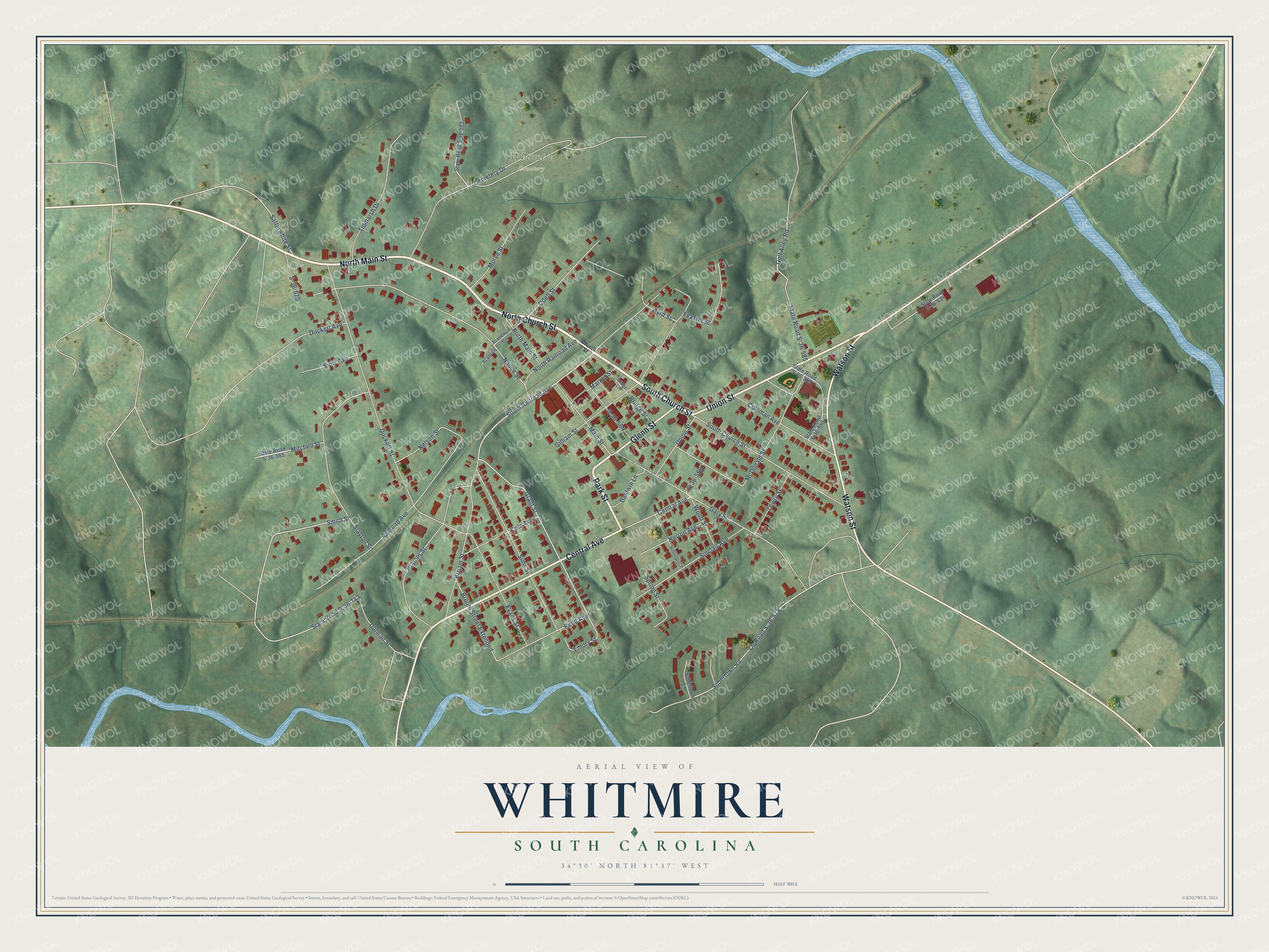Watermarked full-map preview of Whitmire, South Carolina