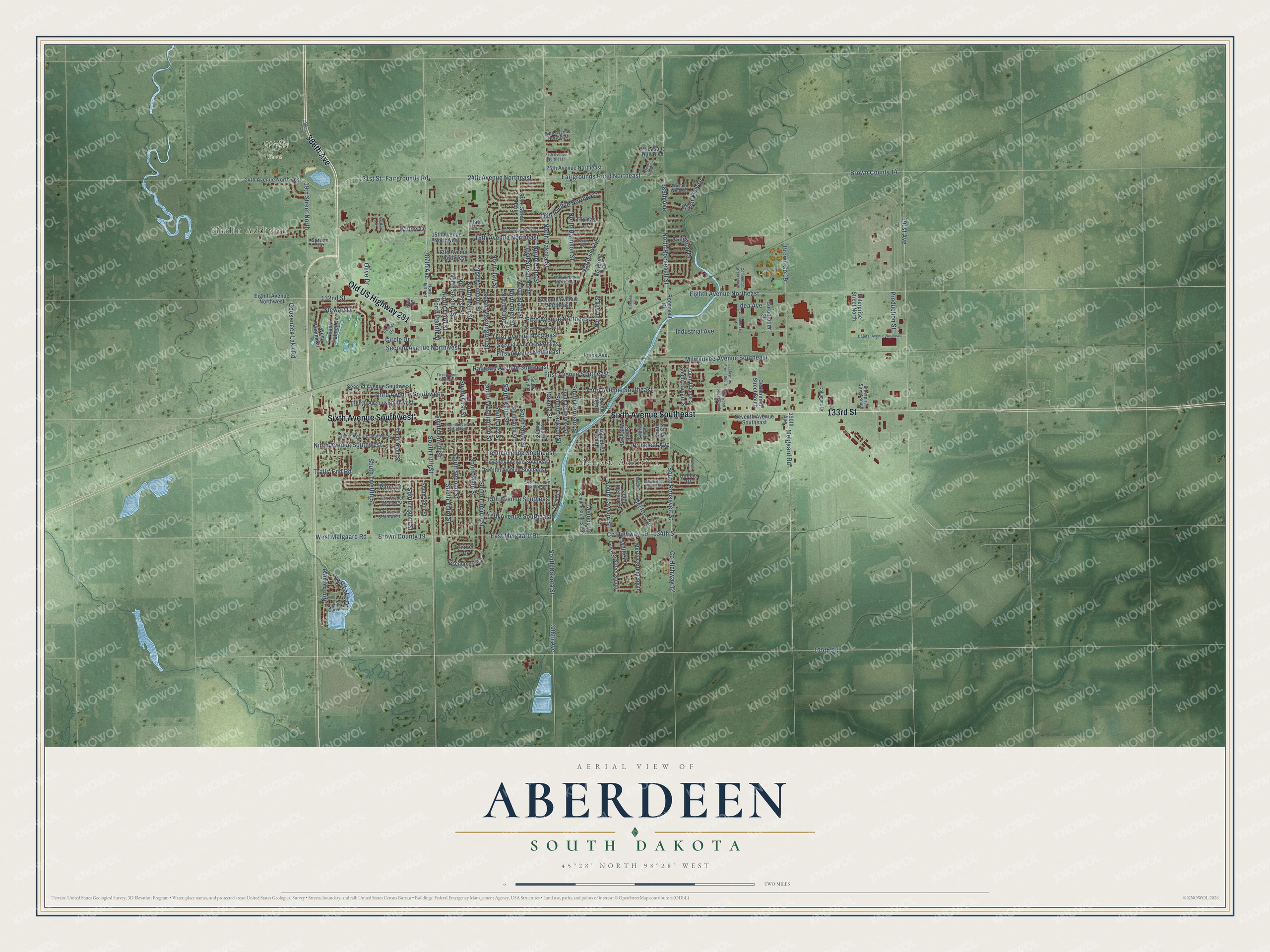Watermarked full-map preview of Aberdeen, South Dakota