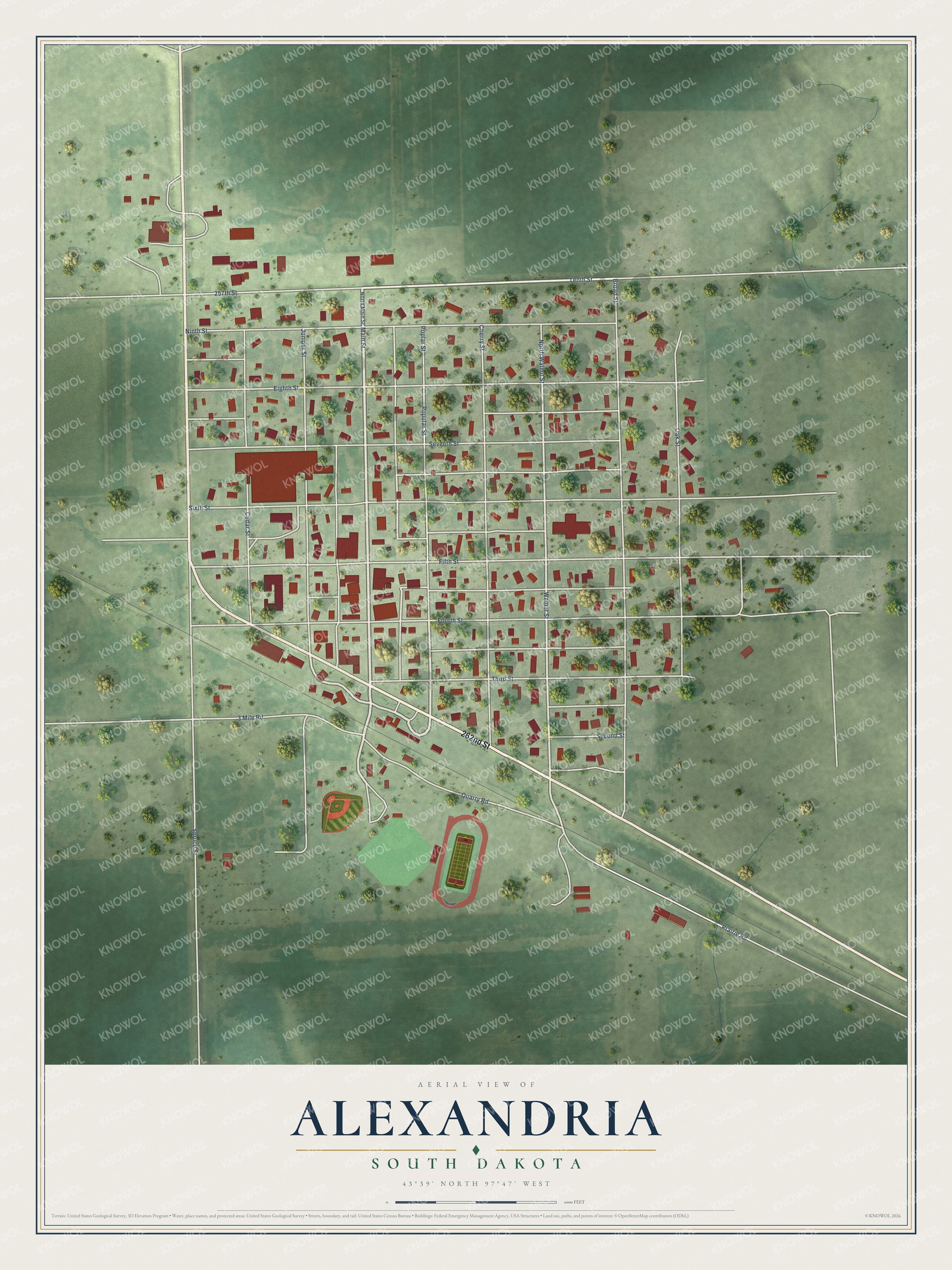 Watermarked full-map preview of Alexandria, South Dakota