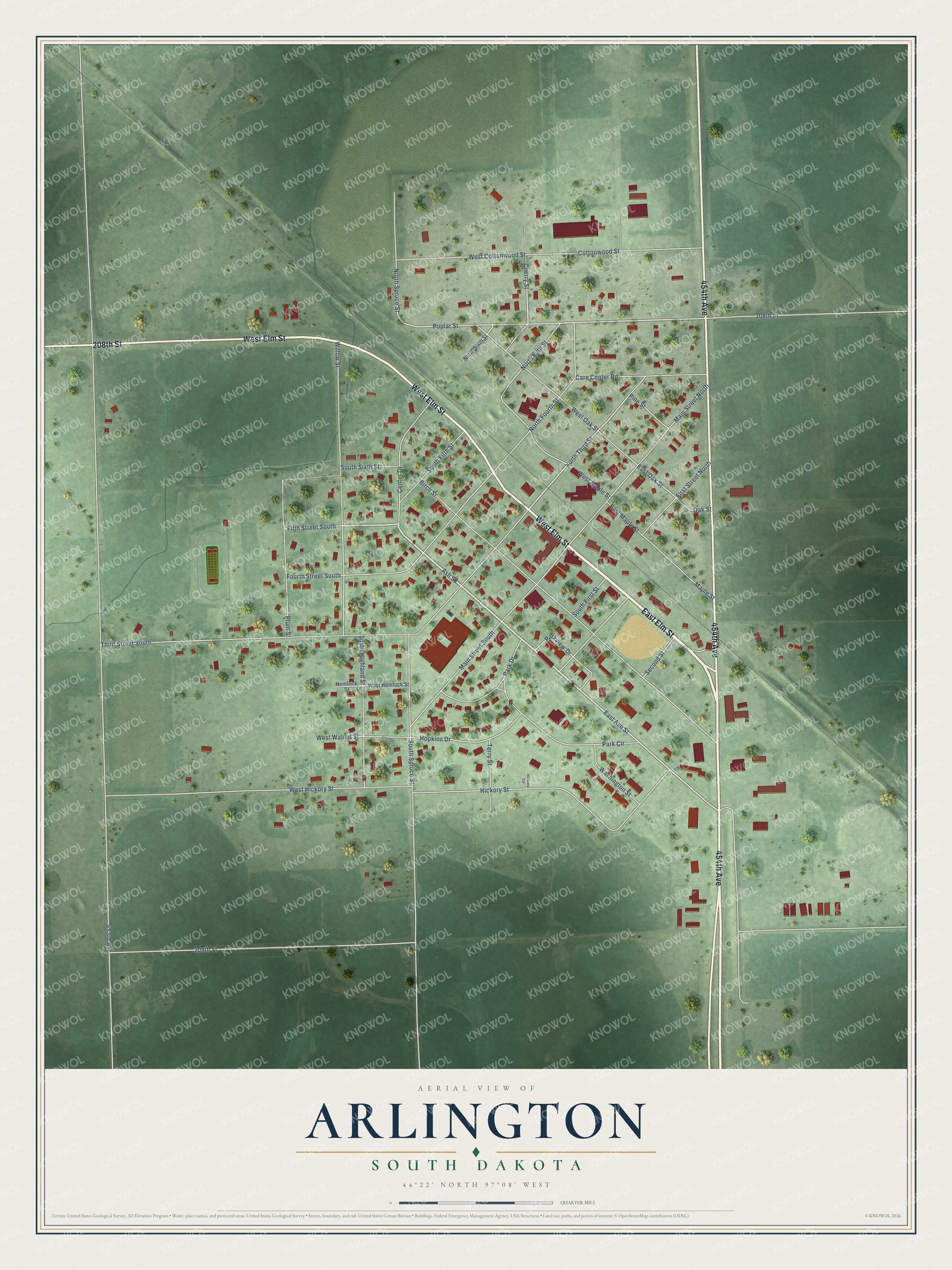 Watermarked full-map preview of Arlington, South Dakota