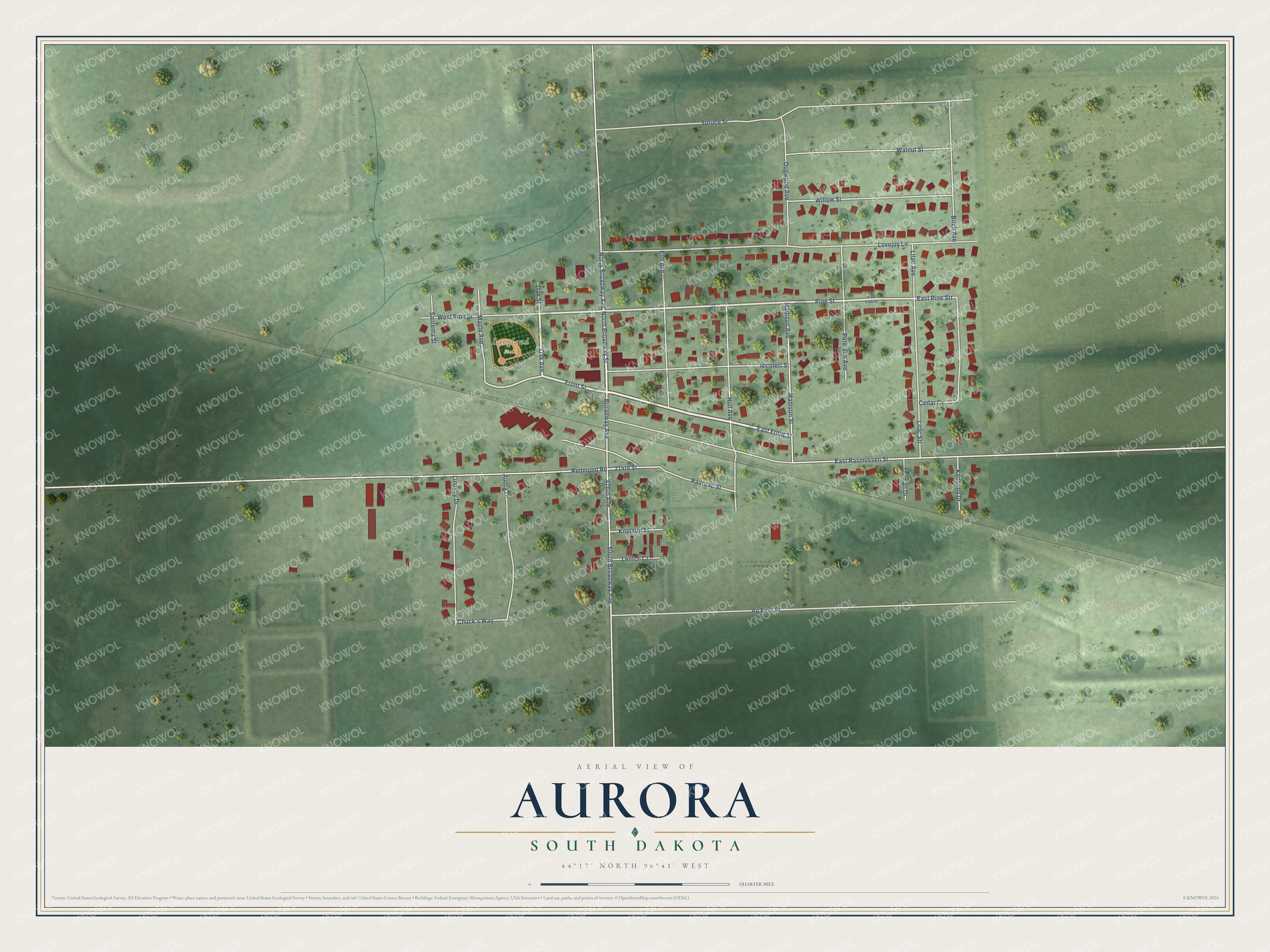 Watermarked full-map preview of Aurora, South Dakota