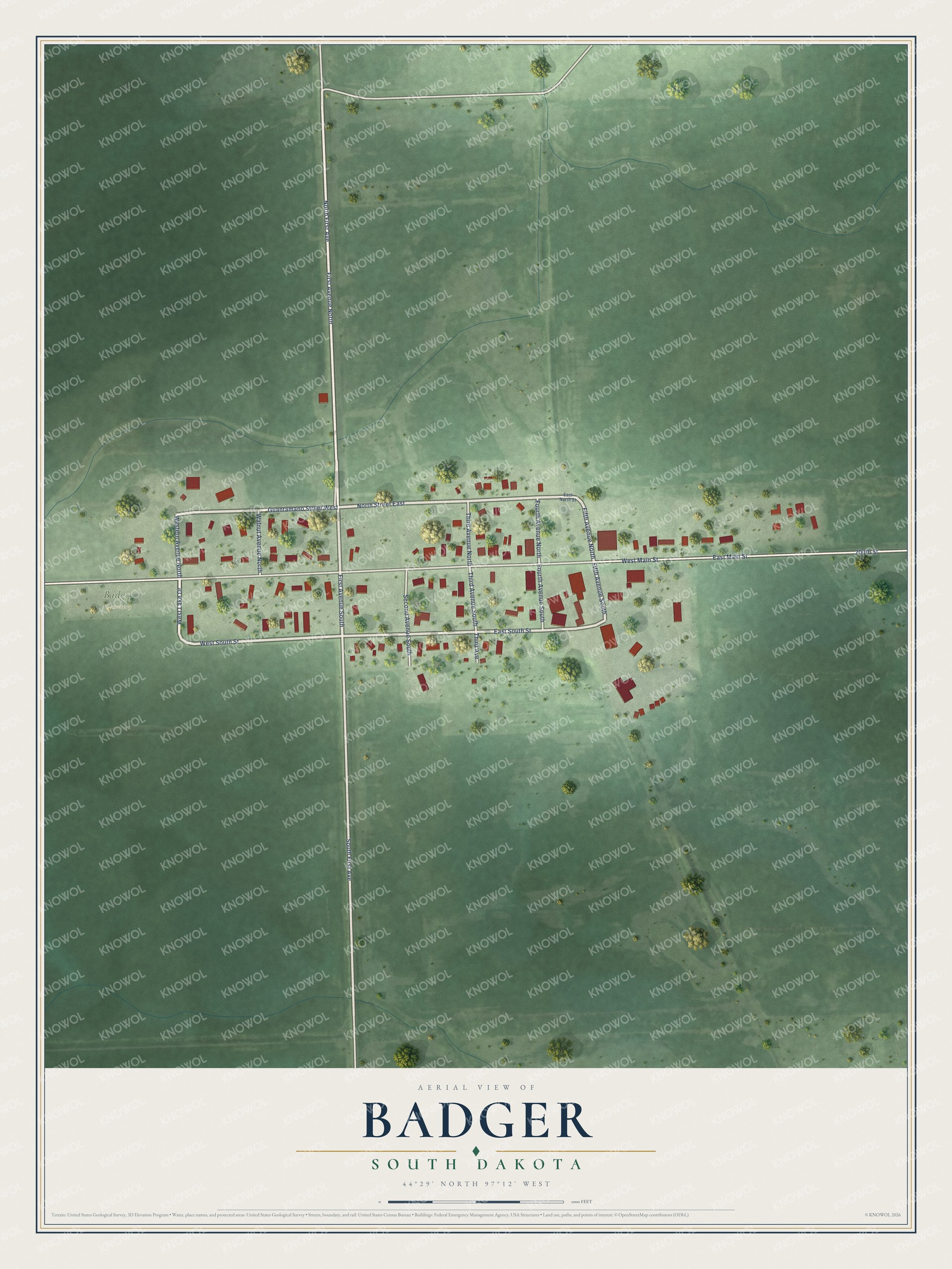 Watermarked full-map preview of Badger, South Dakota