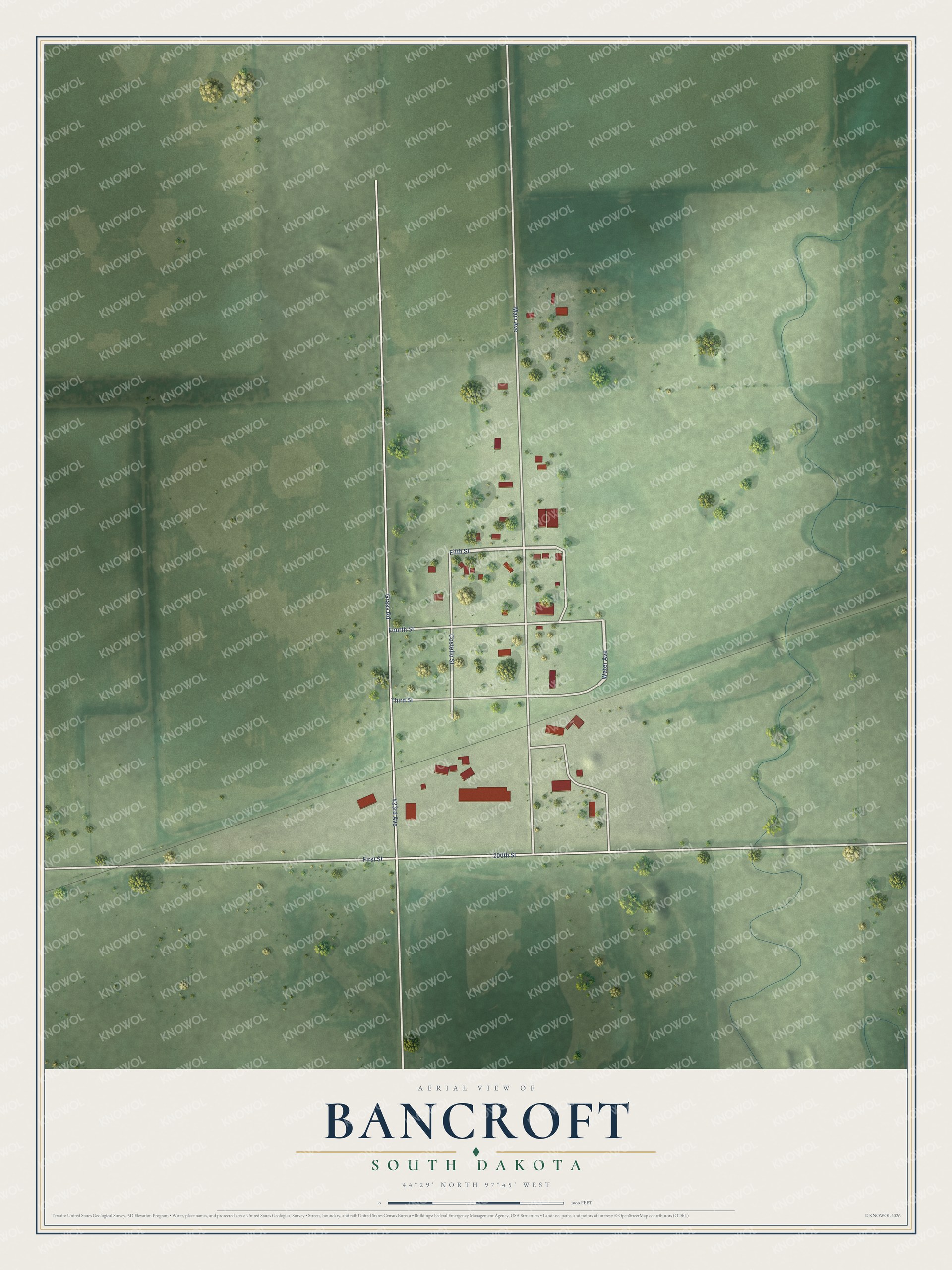 Watermarked full-map preview of Bancroft, South Dakota