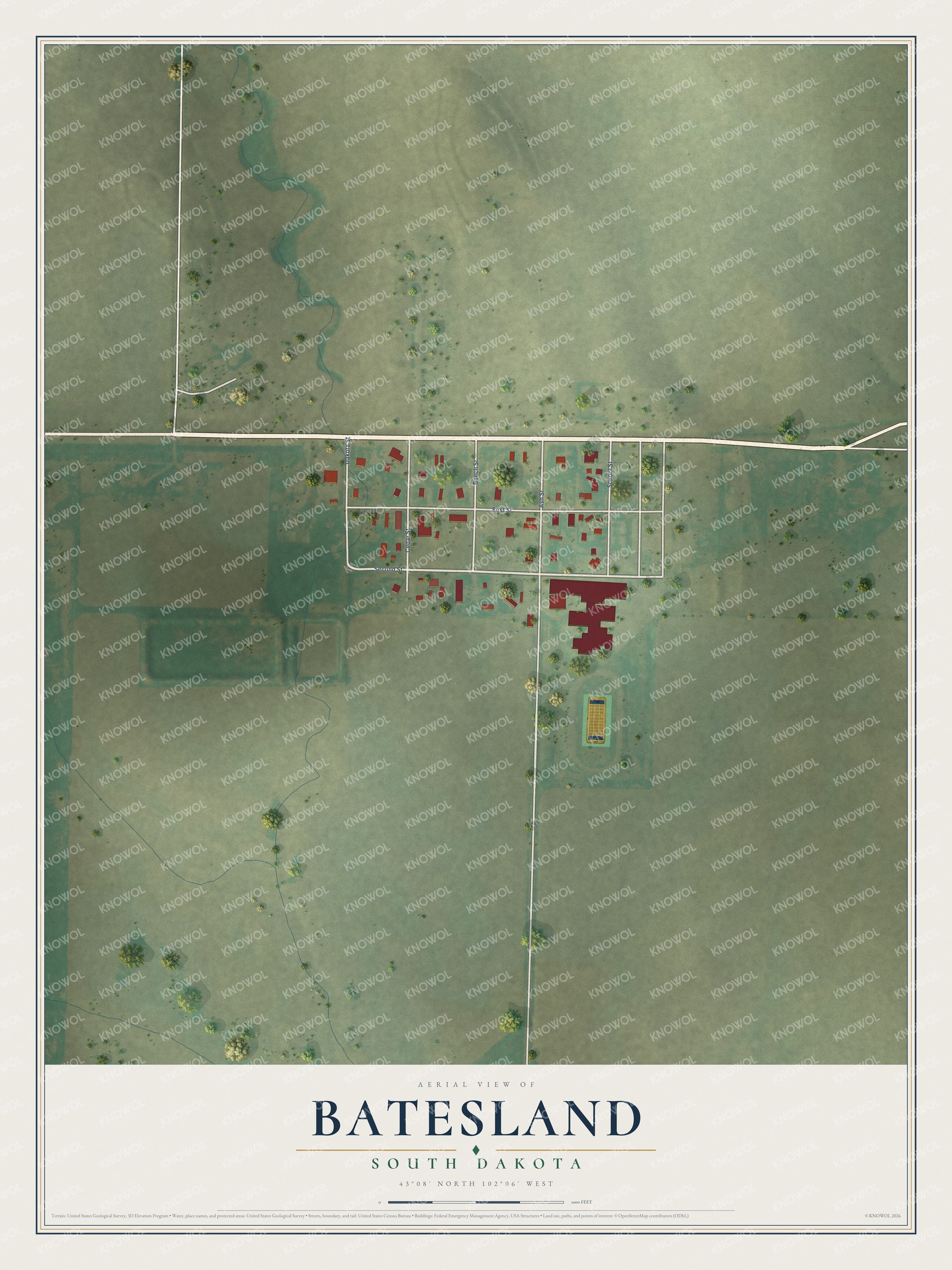 Watermarked full-map preview of Batesland, South Dakota