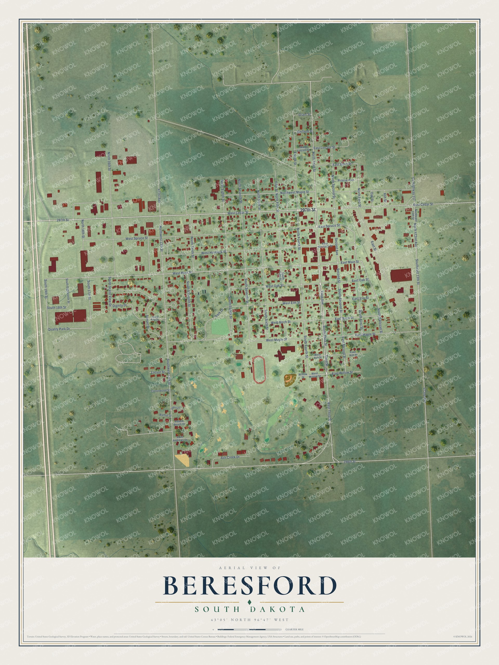 Watermarked full-map preview of Beresford, South Dakota