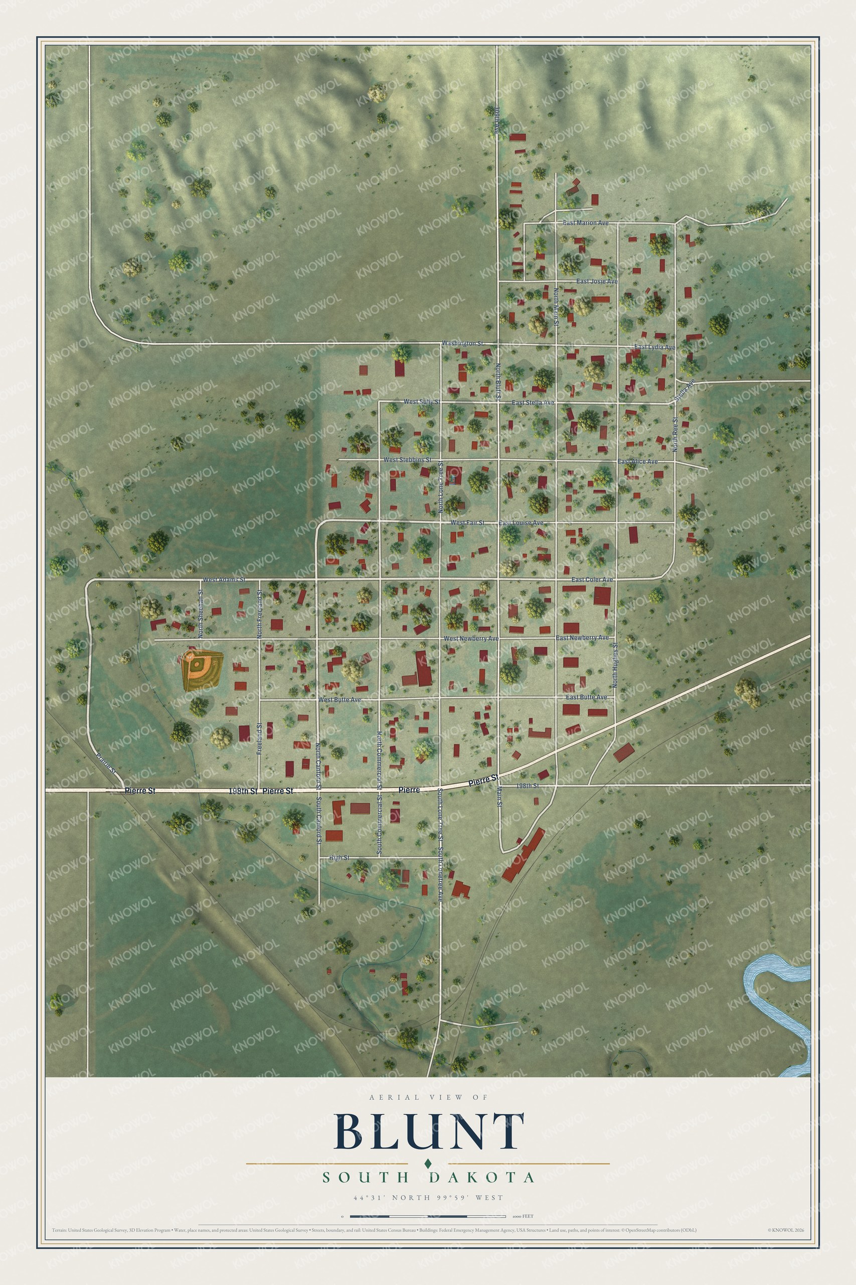 Watermarked full-map preview of Blunt, South Dakota