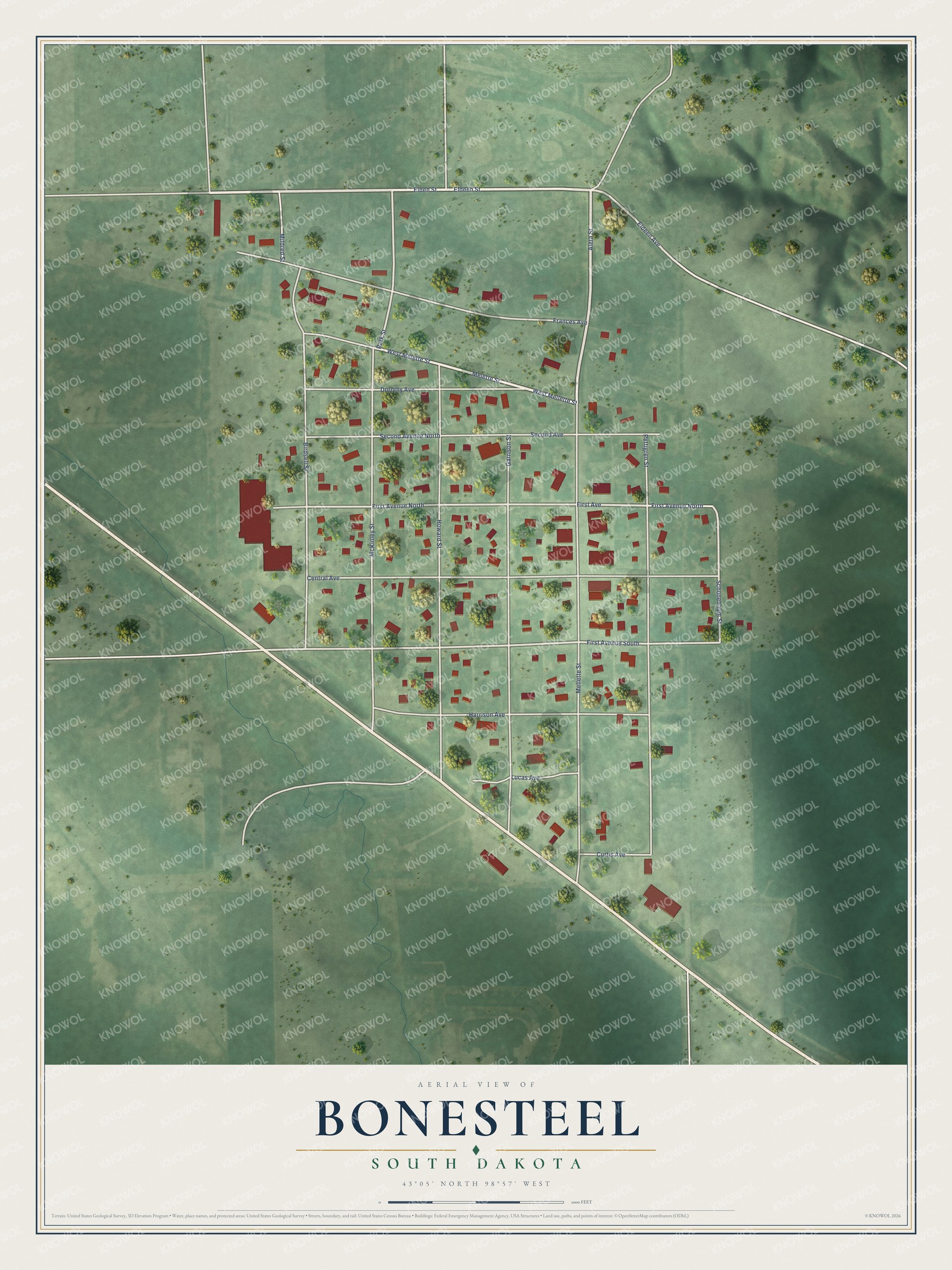 Watermarked full-map preview of Bonesteel, South Dakota