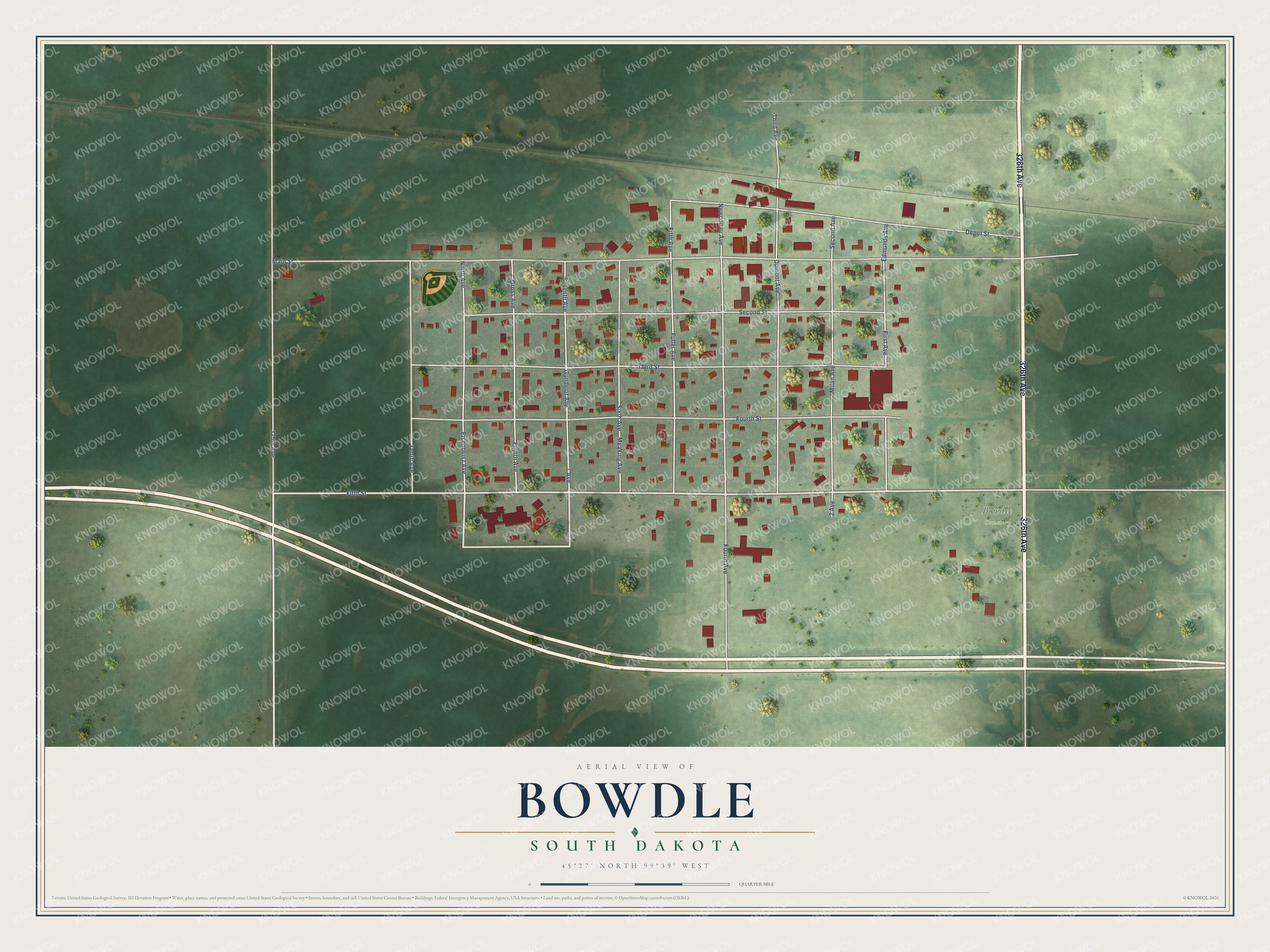 Watermarked full-map preview of Bowdle, South Dakota