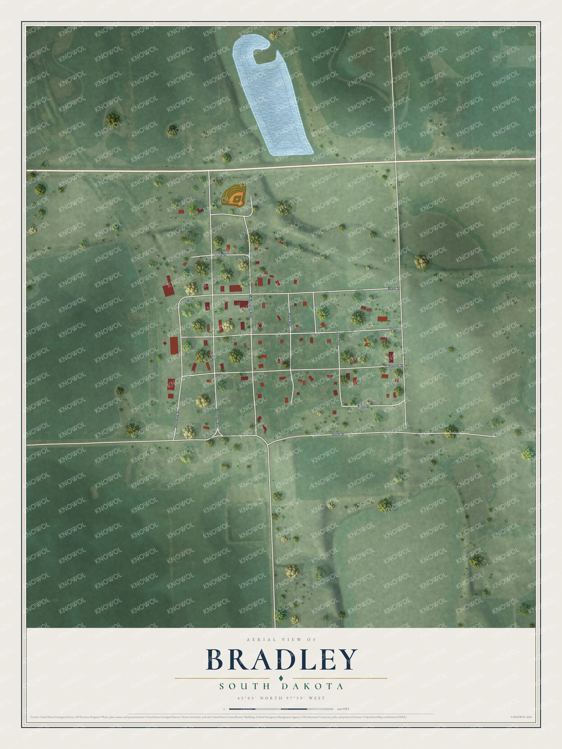 Watermarked full-map preview of Bradley, South Dakota