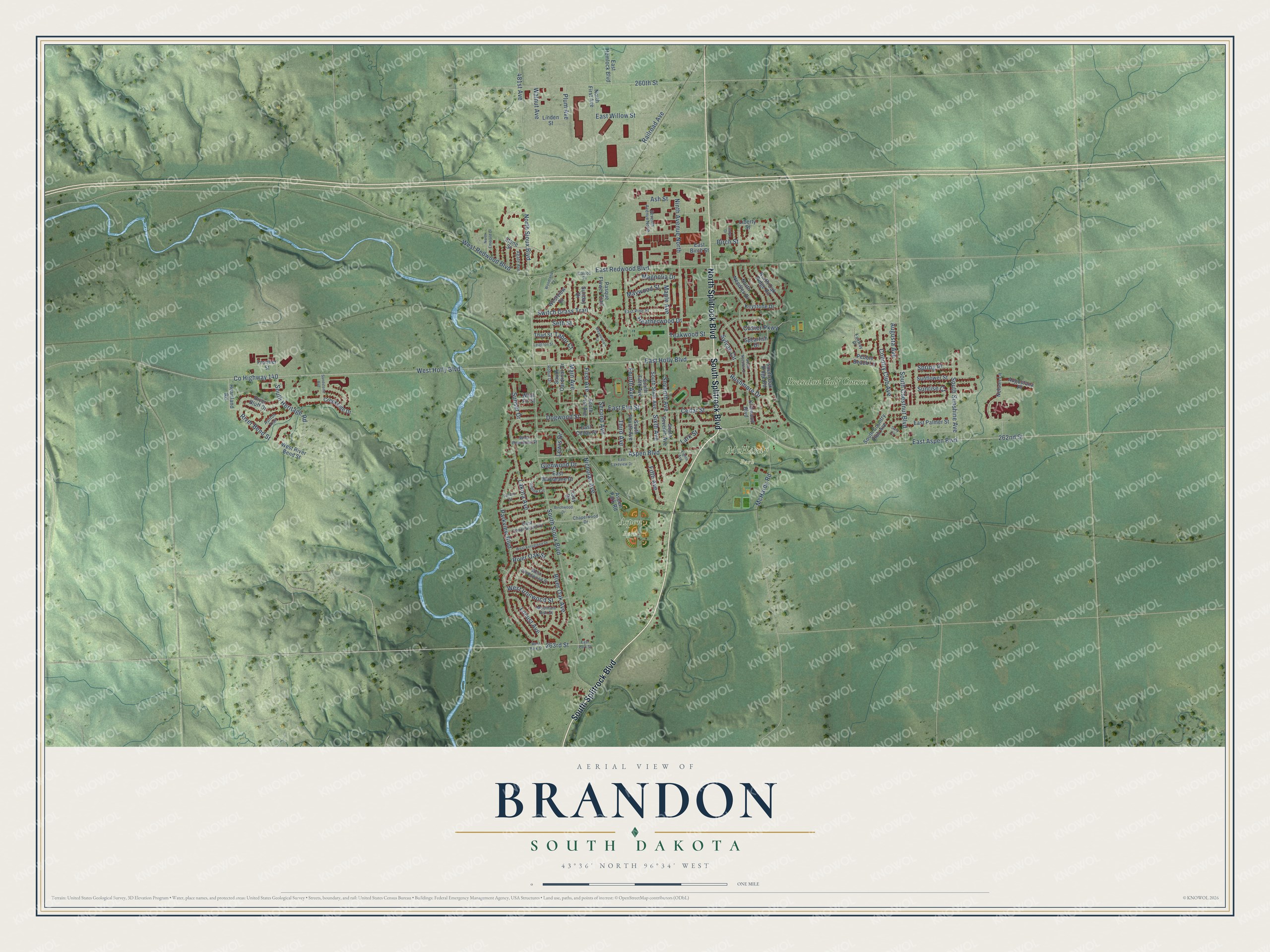 Watermarked full-map preview of Brandon, South Dakota