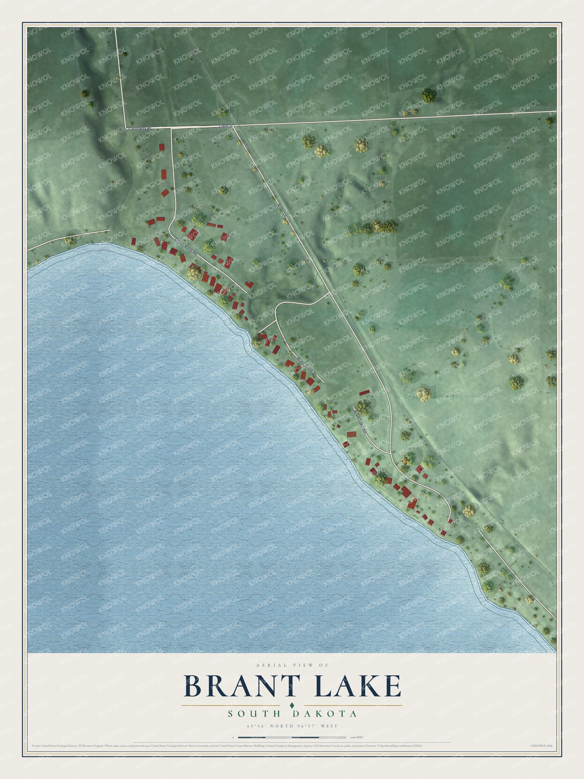 Watermarked full-map preview of Brant Lake, South Dakota