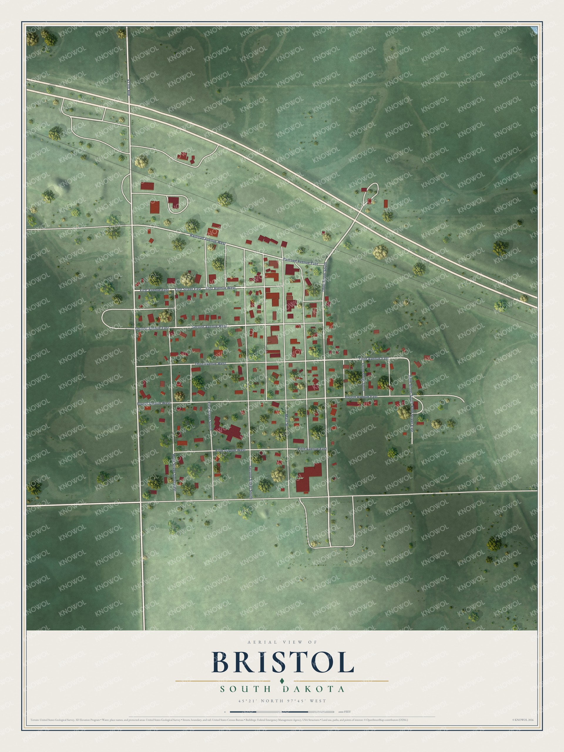 Watermarked full-map preview of Bristol, South Dakota