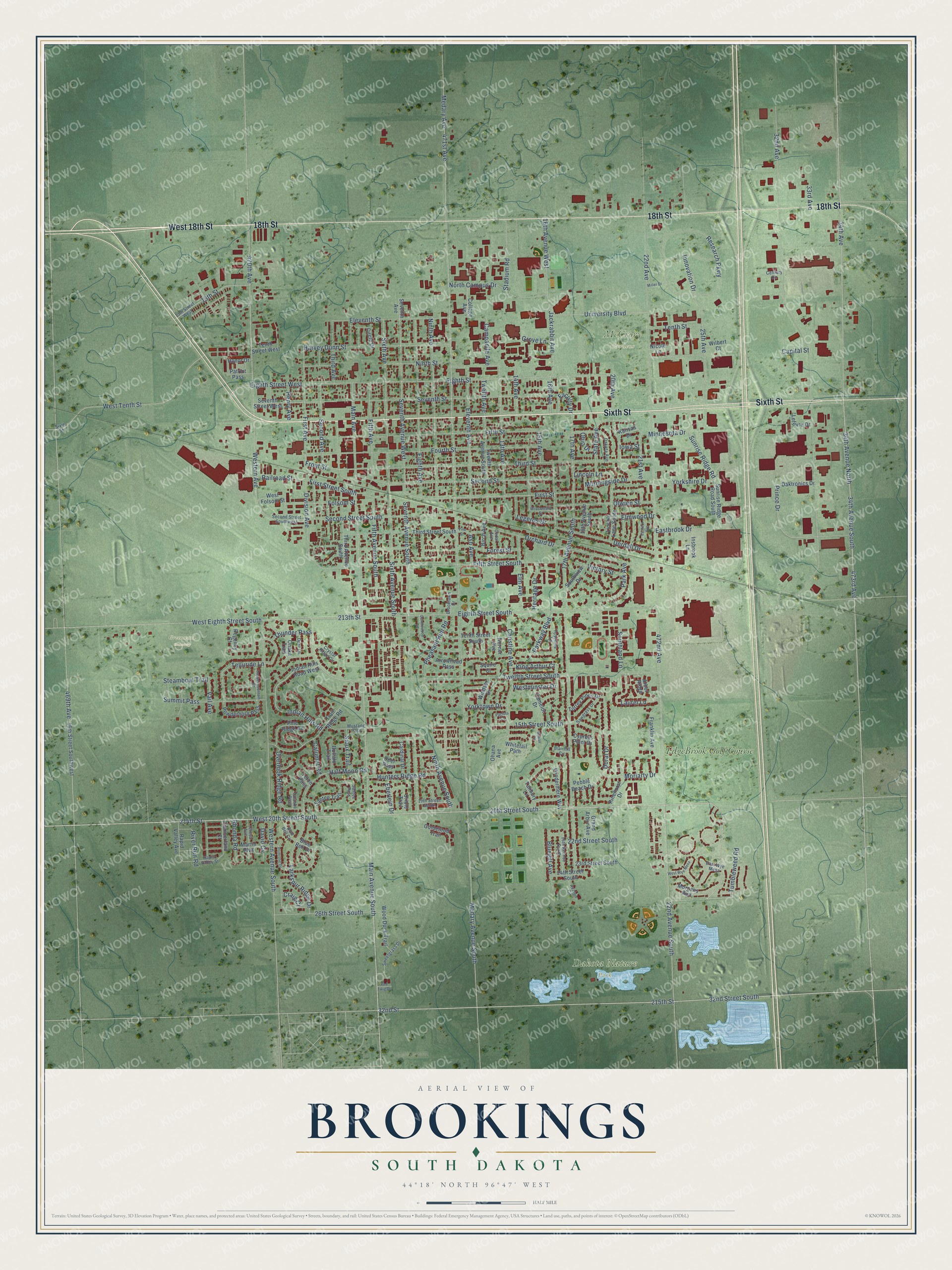 Watermarked full-map preview of Brookings, South Dakota