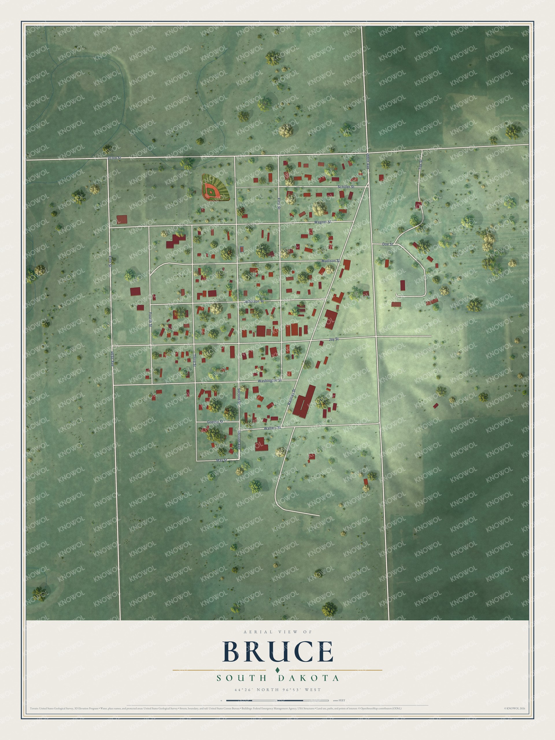 Watermarked full-map preview of Bruce, South Dakota